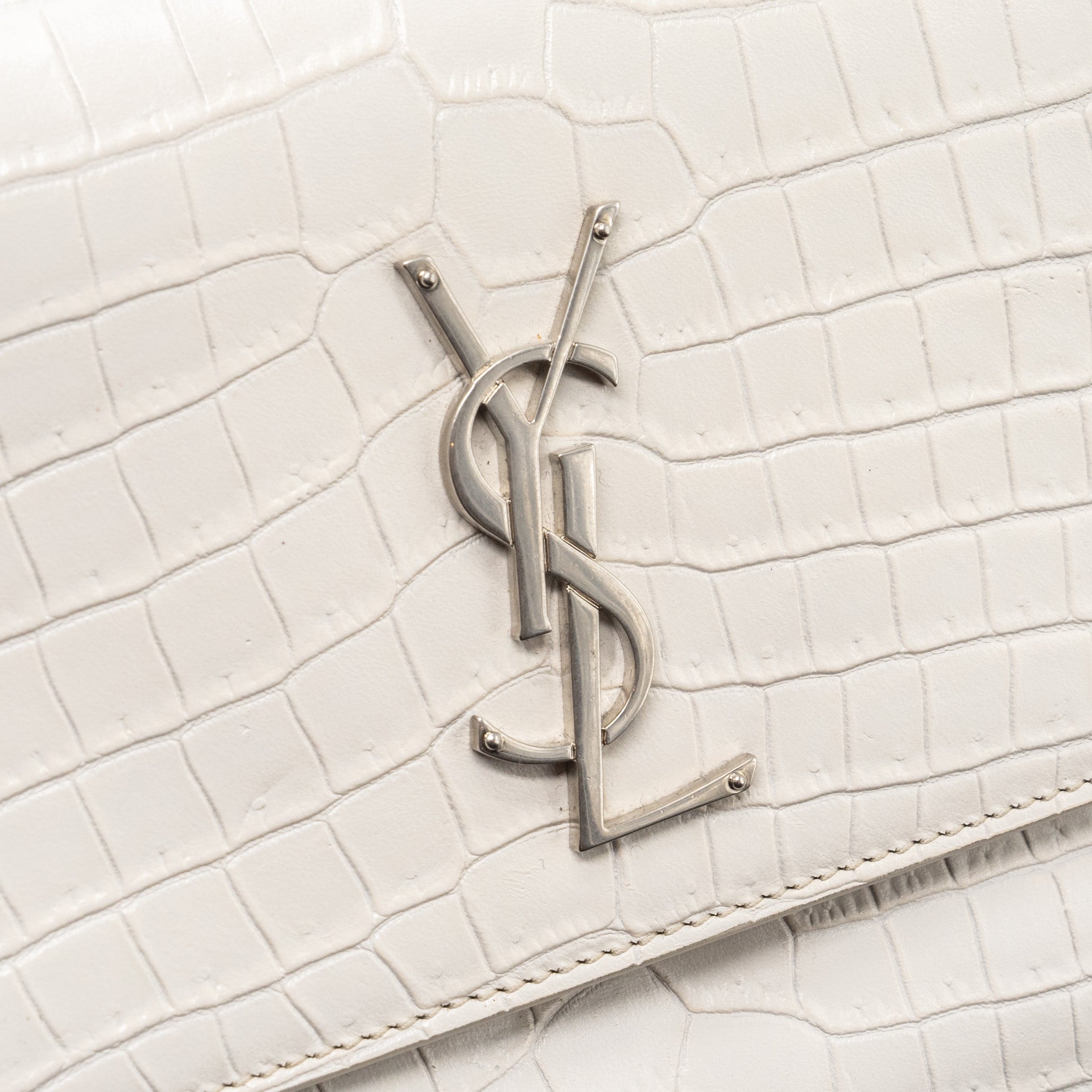 SAINT LAURENT/YSL SUNSET BAG CROCODILE EMBOSSED WHITE SHW