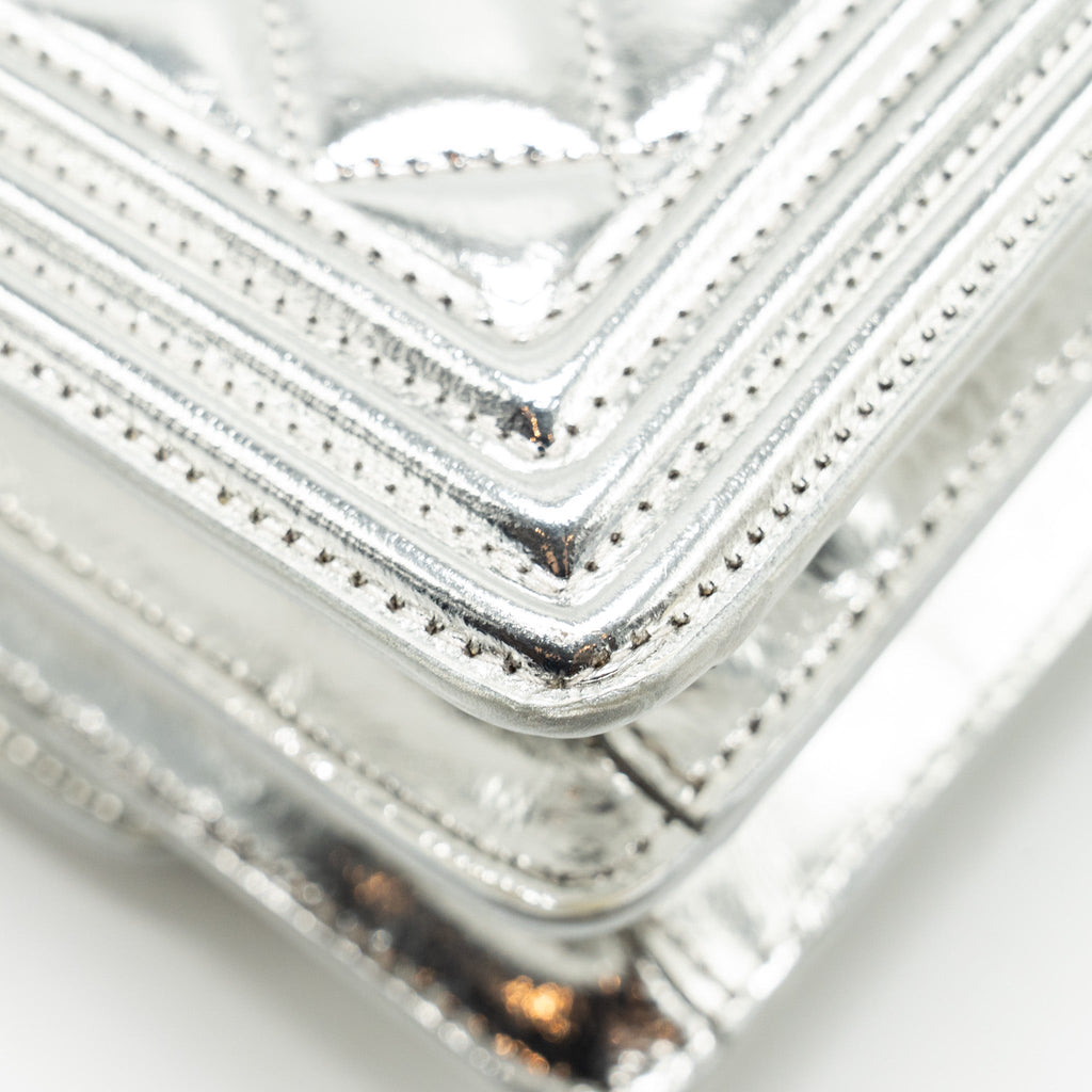 CHANEL BOY NORTH SOUTH FLAP BAG PATENT /GOATSKIN SILVER RUTHENIUM HARDWARE