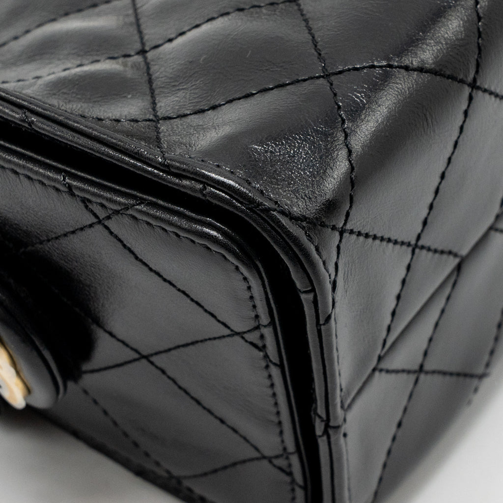 CHANEL MINI 25 BAG AGED CALFSKIN BLACK MULTICOLOUR HARDWARE (MICROCHIP)