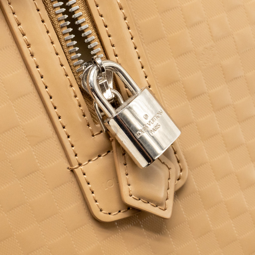 LOUIS VUITTON SPEEDY CUBE MM DAMIER FACETTE PATENT LEATHER BEIGE SHW