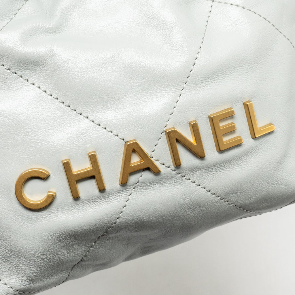 CHANEL MINI 22 BAG CALFSKIN LIGHT GREY GHW (MICROCHIP)