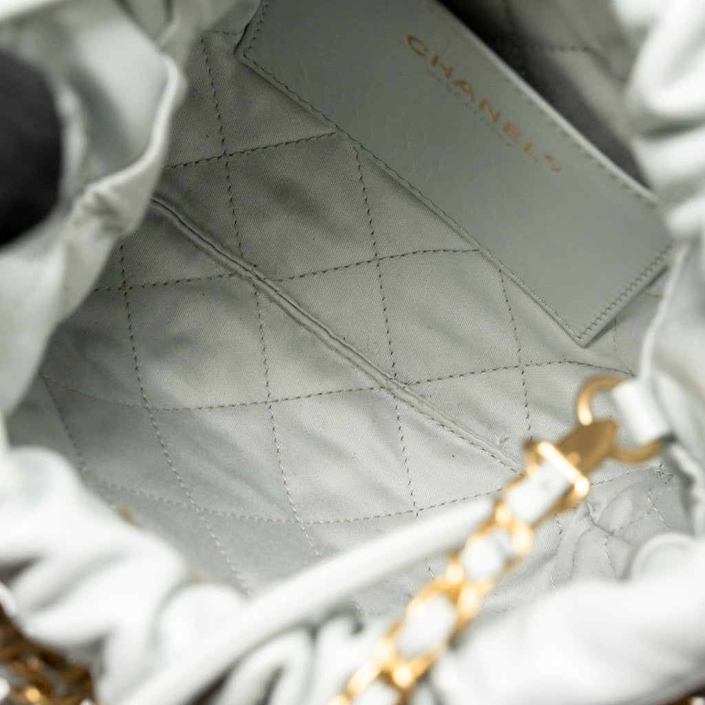CHANEL MINI 22 BAG CALFSKIN LIGHT GREY GHW (MICROCHIP)