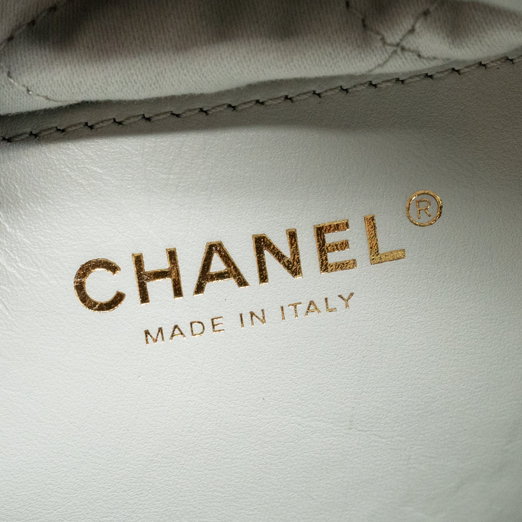 CHANEL MINI 22 BAG CALFSKIN LIGHT GREY GHW (MICROCHIP)
