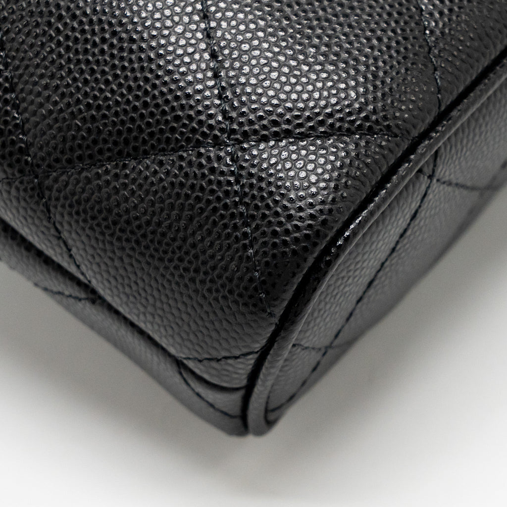 CHANEL FOLD FLAP VANITY CLUTCH WITH CHAIN CAVIAR BLACK GHW (MICROCHIP)