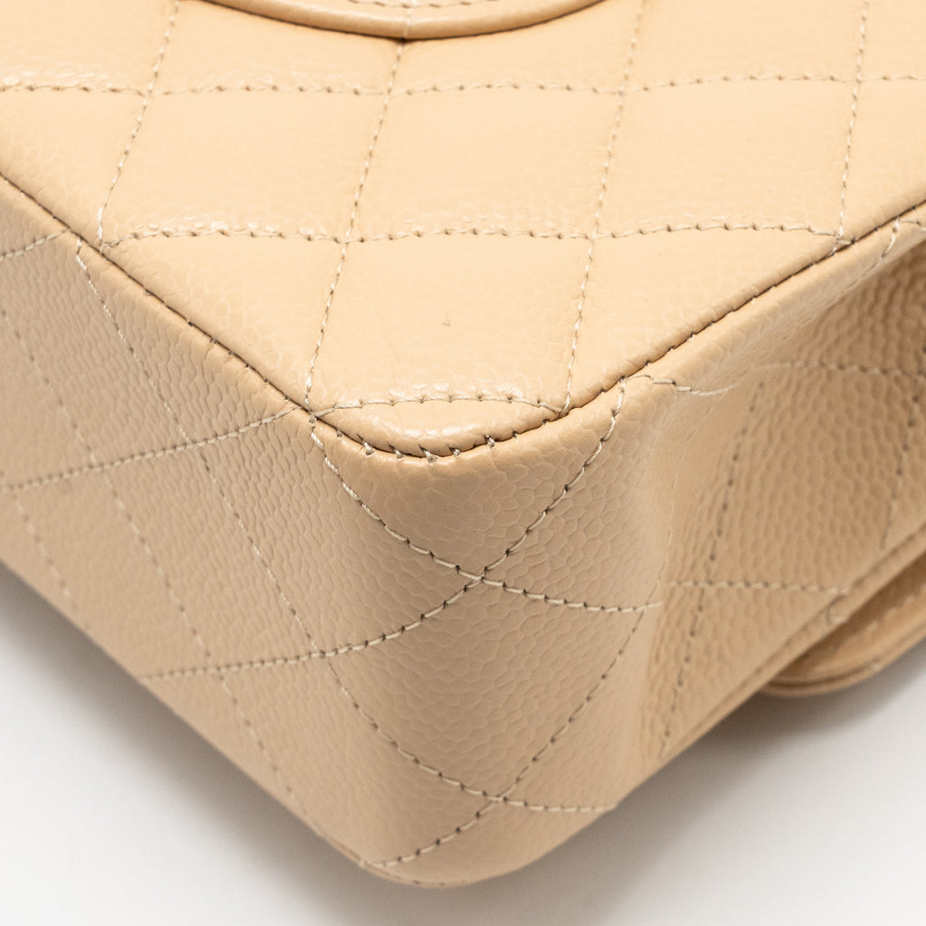 CHANEL MEDIUM CLASSIC DOUBLE FLAP BAG CAVIAR BEIGE SHW (MICROCHIP)