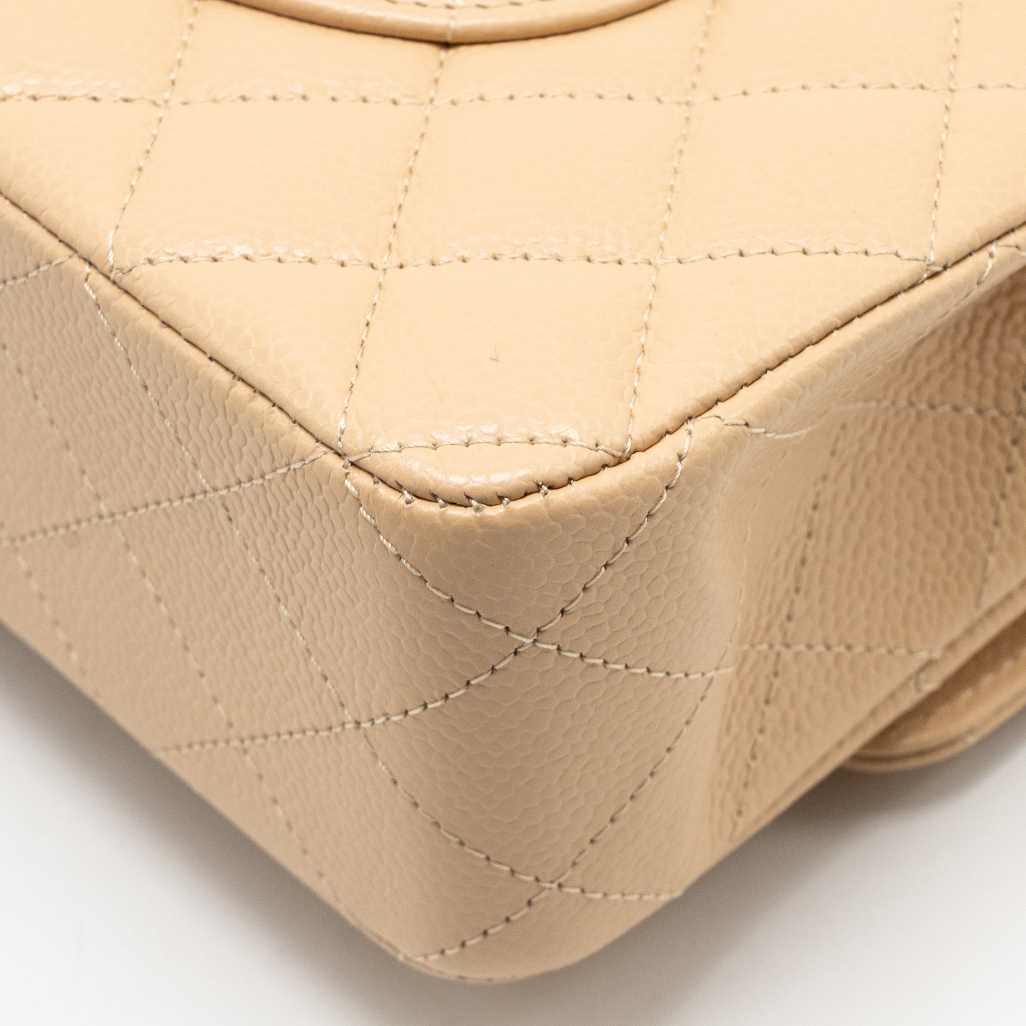 CHANEL MEDIUM CLASSIC DOUBLE FLAP BAG CAVIAR BEIGE SHW (MICROCHIP)