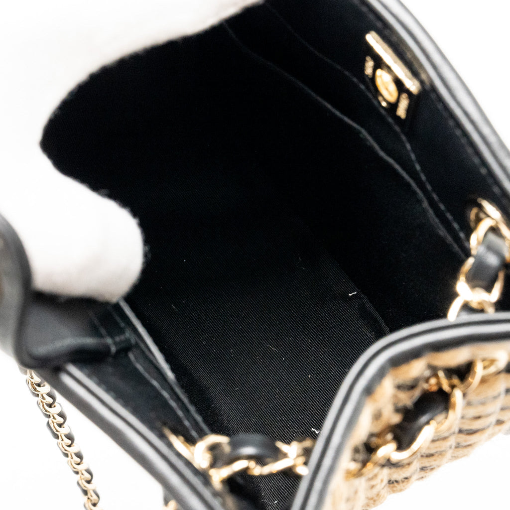 CHANEL URBAN JUNGLE BUCKET BAG RAFFIA/LEATHER BLACK/BEIGE LGHW