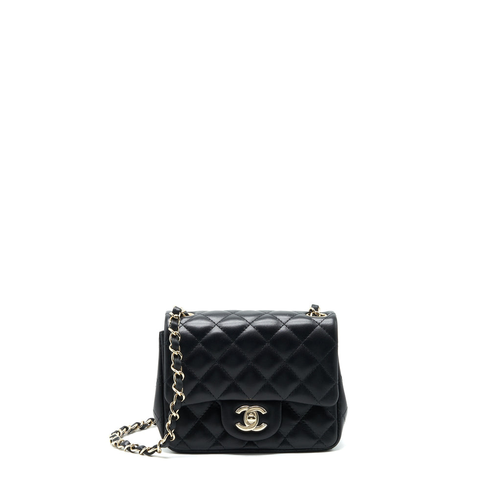 CHANEL 22C MINI SQUARE FLAP BAG LAMBSKIN BLACK LGHW(MICROCHIP)