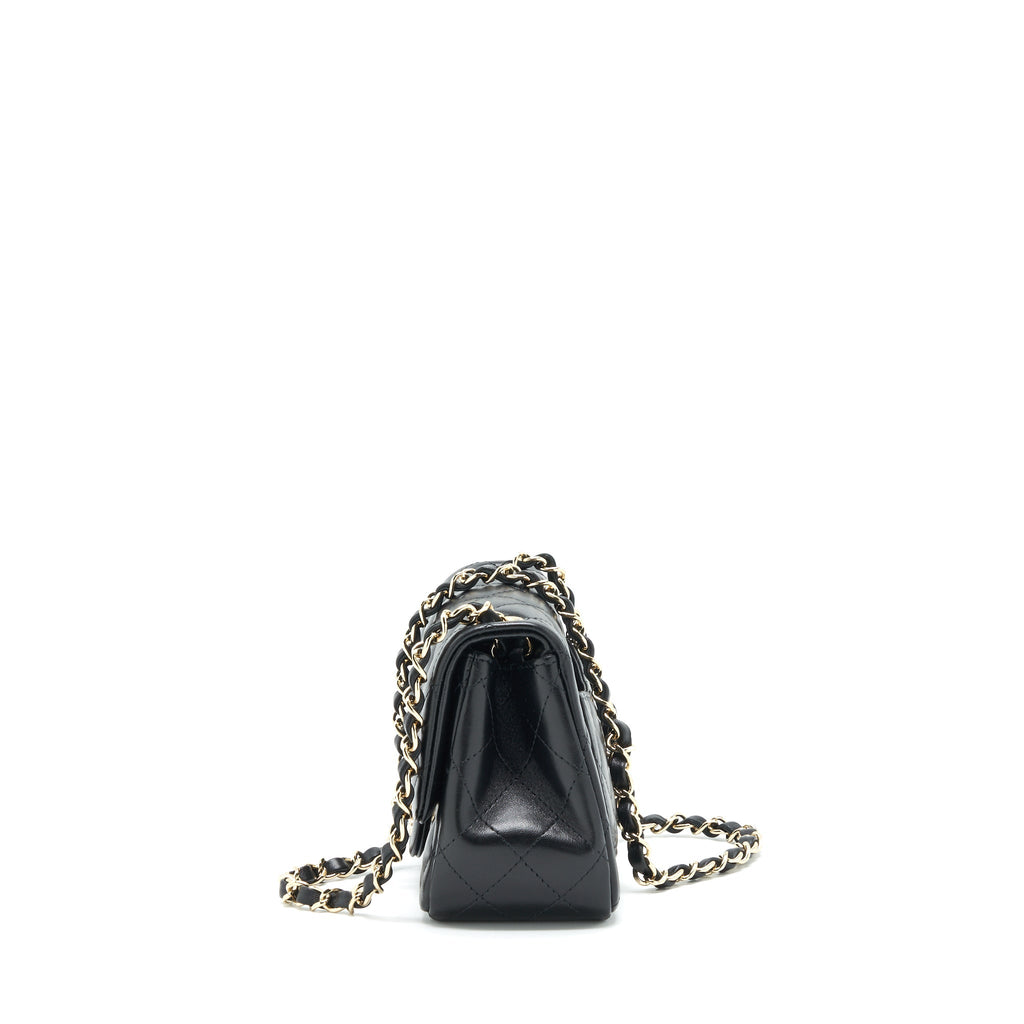 CHANEL 22C MINI SQUARE FLAP BAG LAMBSKIN BLACK LGHW(MICROCHIP)