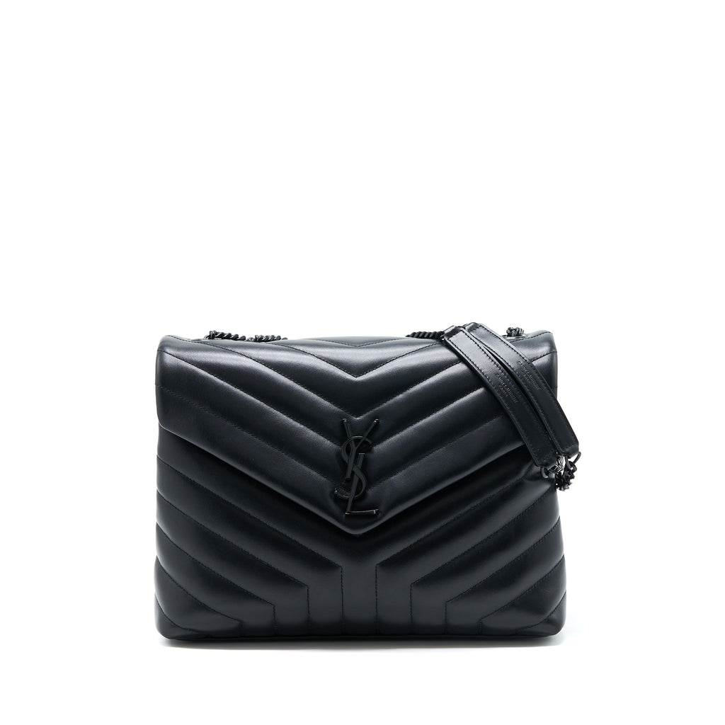 SAINT LAURENT / YSL MEDIUM LOULOU SHOULDER BAG CALFSKIN BLACK WITH BLACK HARDWARE