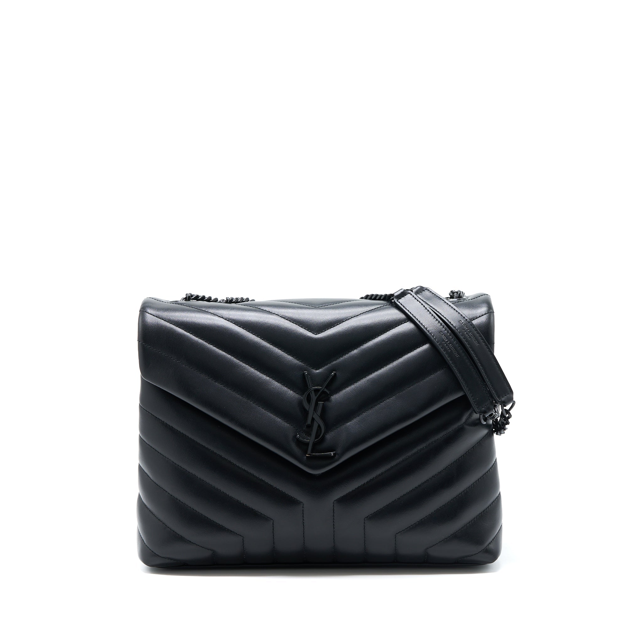 SAINT LAURENT / YSL MEDIUM LOULOU SHOULDER BAG CALFSKIN BLACK WITH BLACK HARDWARE