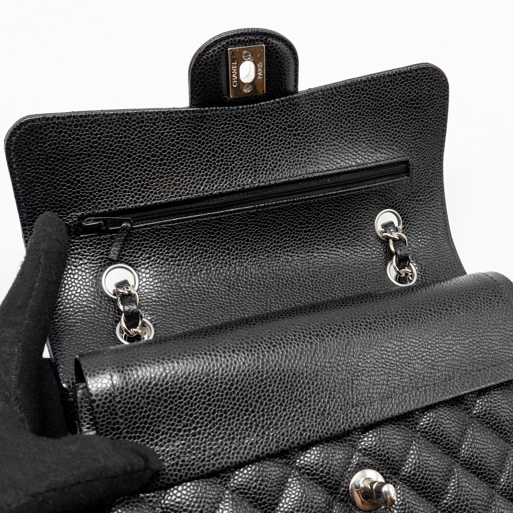 CHANEL SMALL CLASSIC DOUBLE FLAP BAG CAVIAR BLACK SHW