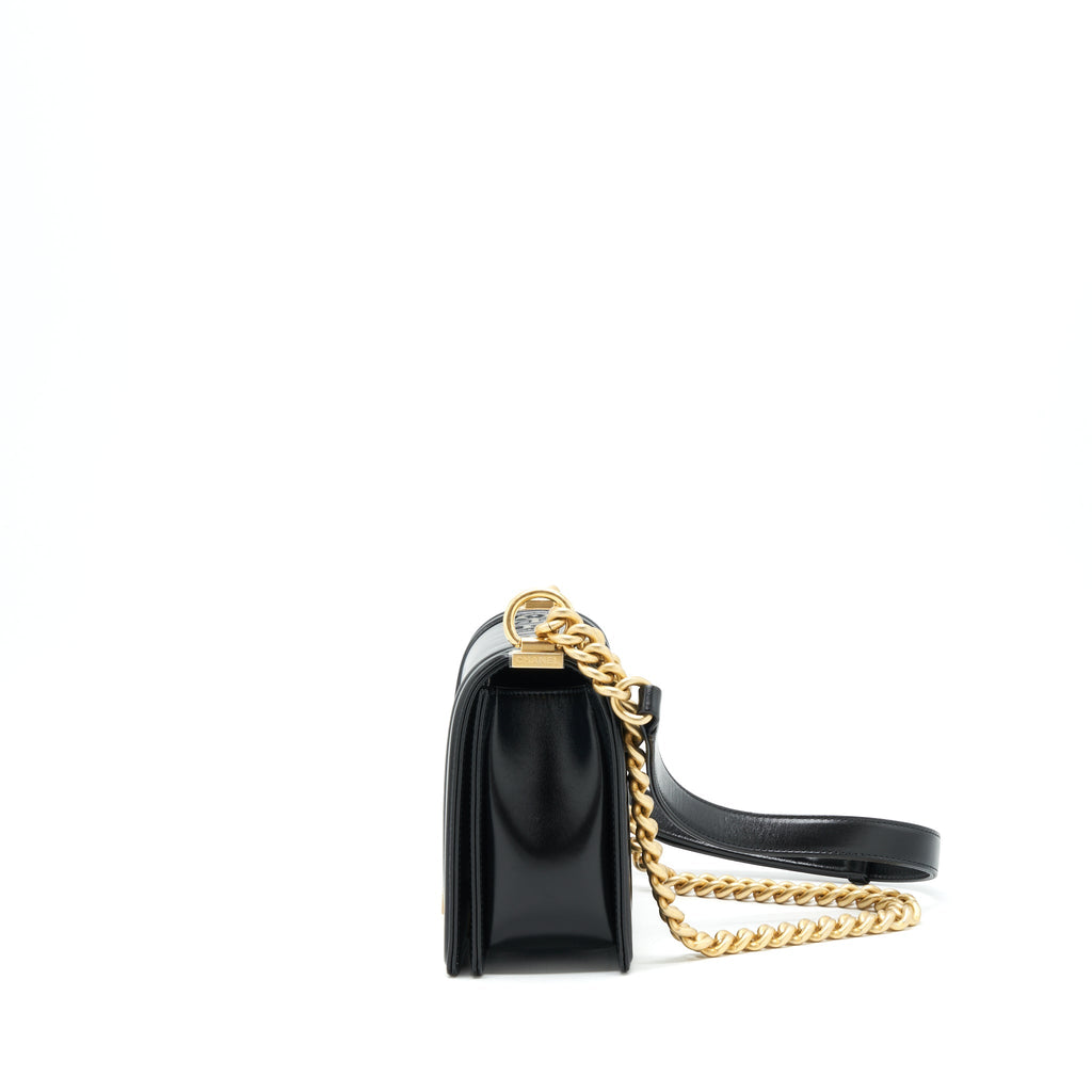 CHANEL 22P MINI BOY CHAIN HANDBAG CALFSKIN BLACK GHW