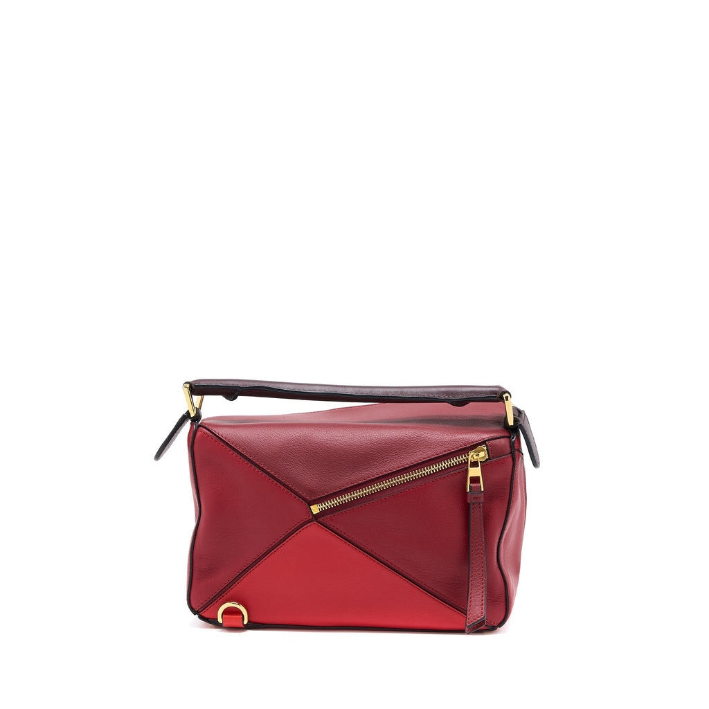 LOEWE SMALL PUZZLE BAG CALFSKIN COLOURBLOCK RED GHW