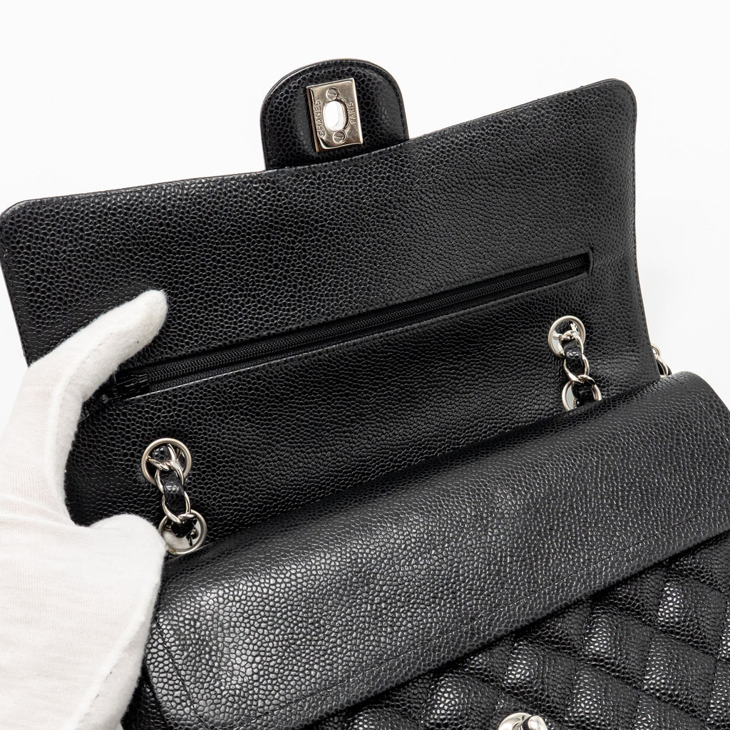 CHANEL MEDIUM CLASSIC DOUBLE FLAP BAG CAVIAR BLACK SHW