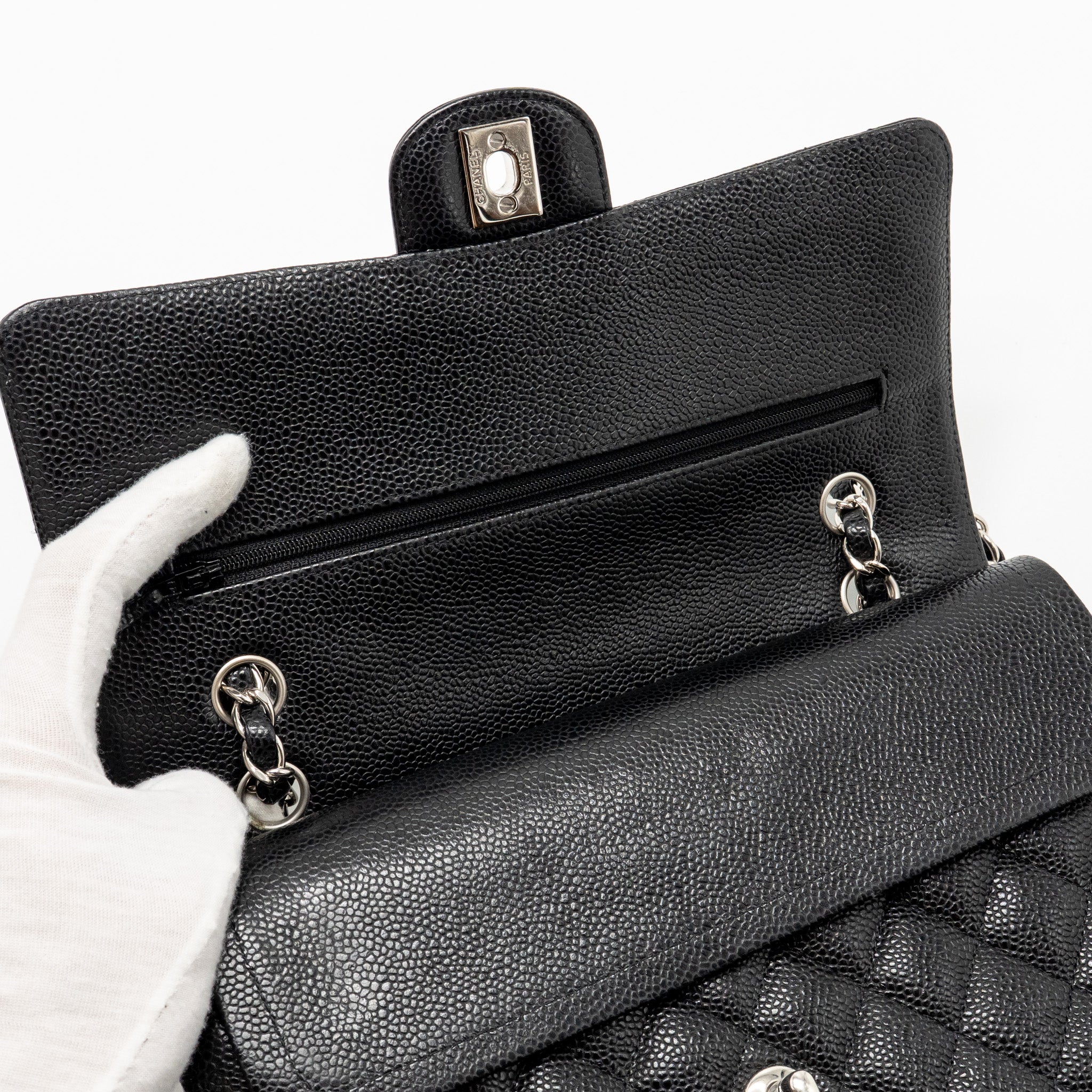 CHANEL MEDIUM CLASSIC DOUBLE FLAP BAG CAVIAR BLACK SHW
