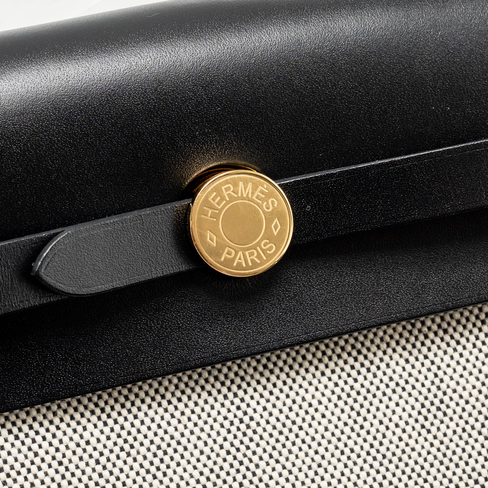 HERMES HERBAG MINI CANVAS/HUNTER LEATHER ECRU-NOIR/NOIR GHW