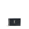 SAINT LAURENT/YSL ENVELOP CHAIN WALLET GRAINED CALFSKIN BLACK SHW