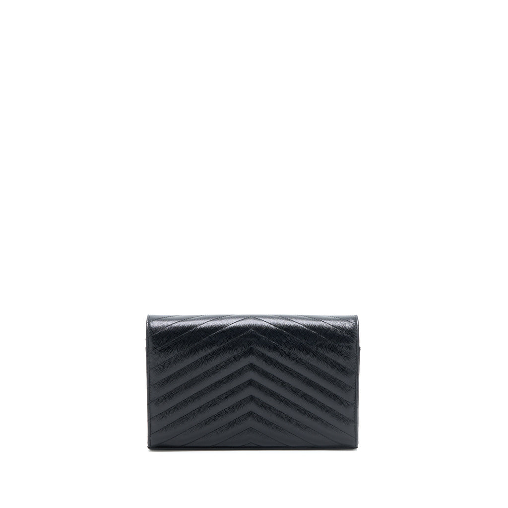 SAINT LAURENT/YSL ENVELOP CHAIN WALLET GRAINED CALFSKIN BLACK SHW