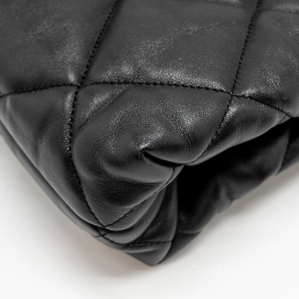 CHANEL QUILTED DOUBLE CHAIN SHOULDER BAG LAMBSKIN BLACK GHW (MICOCHIP)