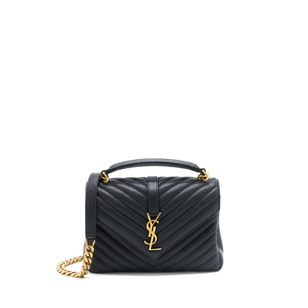 SAINT LAURENT QUILTED MEDIUM COLLEGE BAG LAMBSKIN BLACK BRUSHED GHW