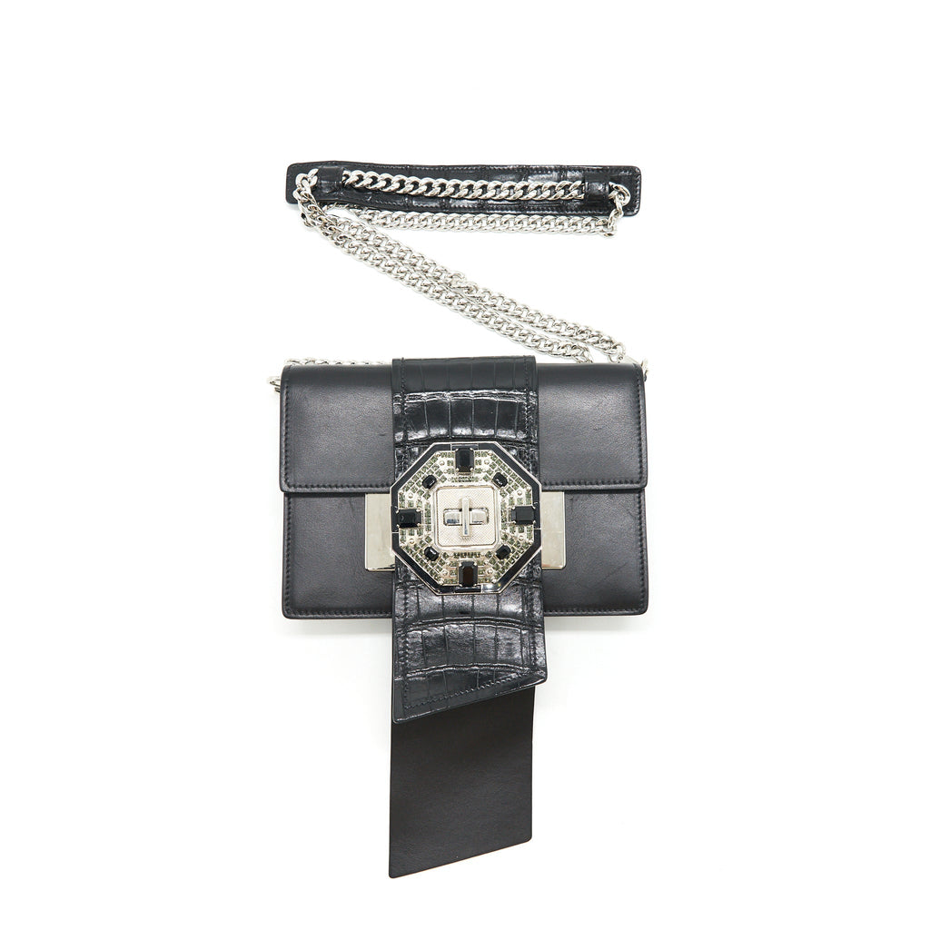 PRADA PLAX JEWELS RIBBON BAG 1BD067 BLACK SHW