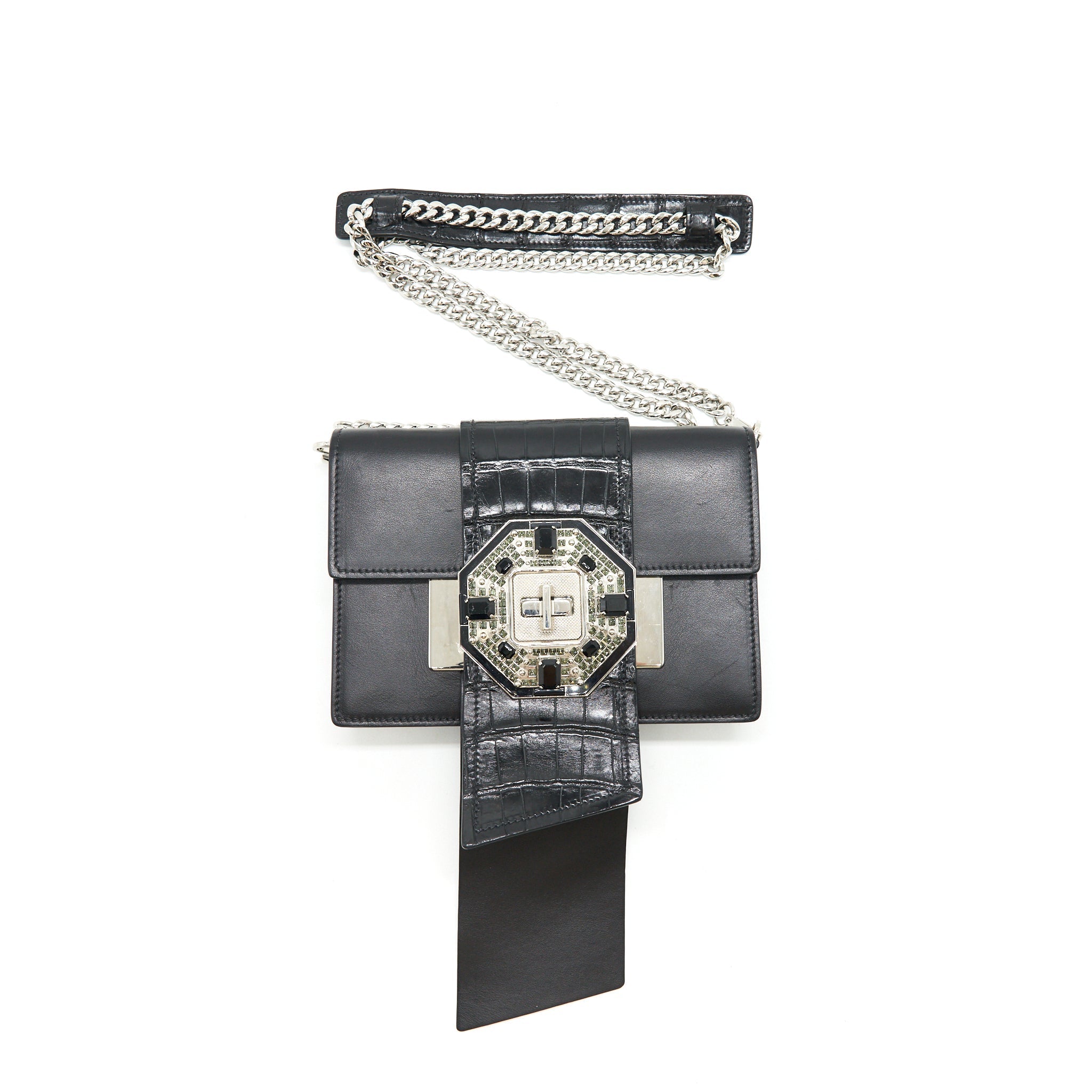PRADA PLAX JEWELS RIBBON BAG 1BD067 BLACK SHW