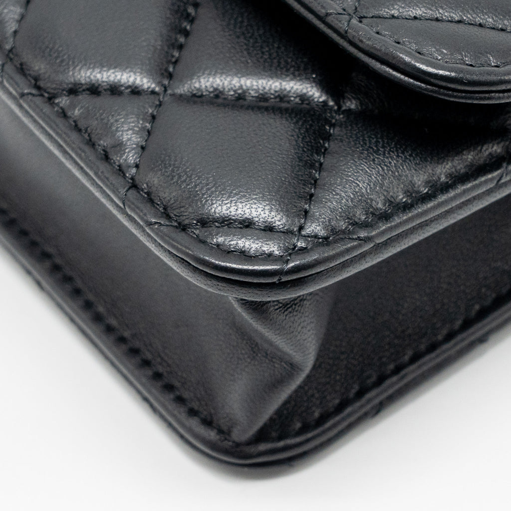 CHANEL PEARL CRUSH MINI FLAP WALLET ON CHAIN LAMBSKIN BLACK GHW (MICROCHIP)