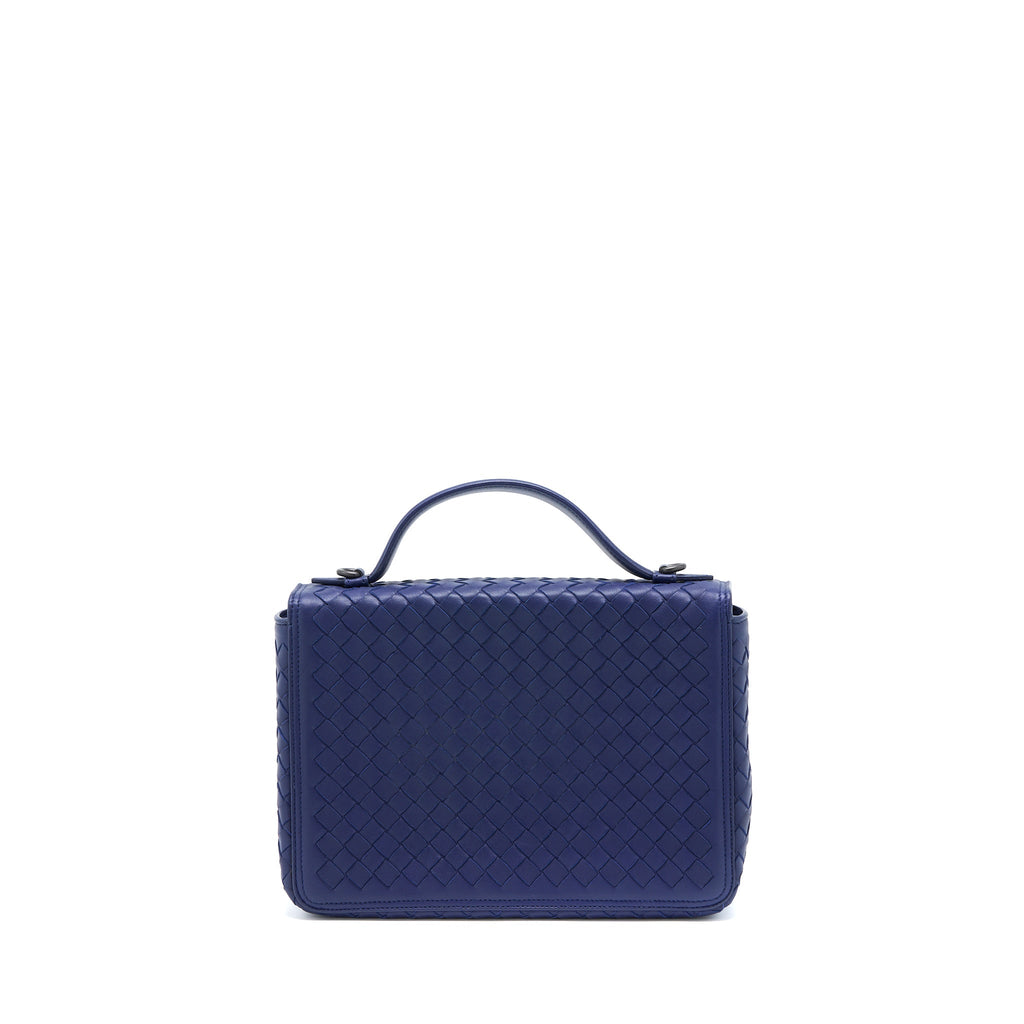 BOTTEGA VENETA TOP HANDLE CROSSBODY BAG NAVY BLUE WITH BLACK HARDWARE