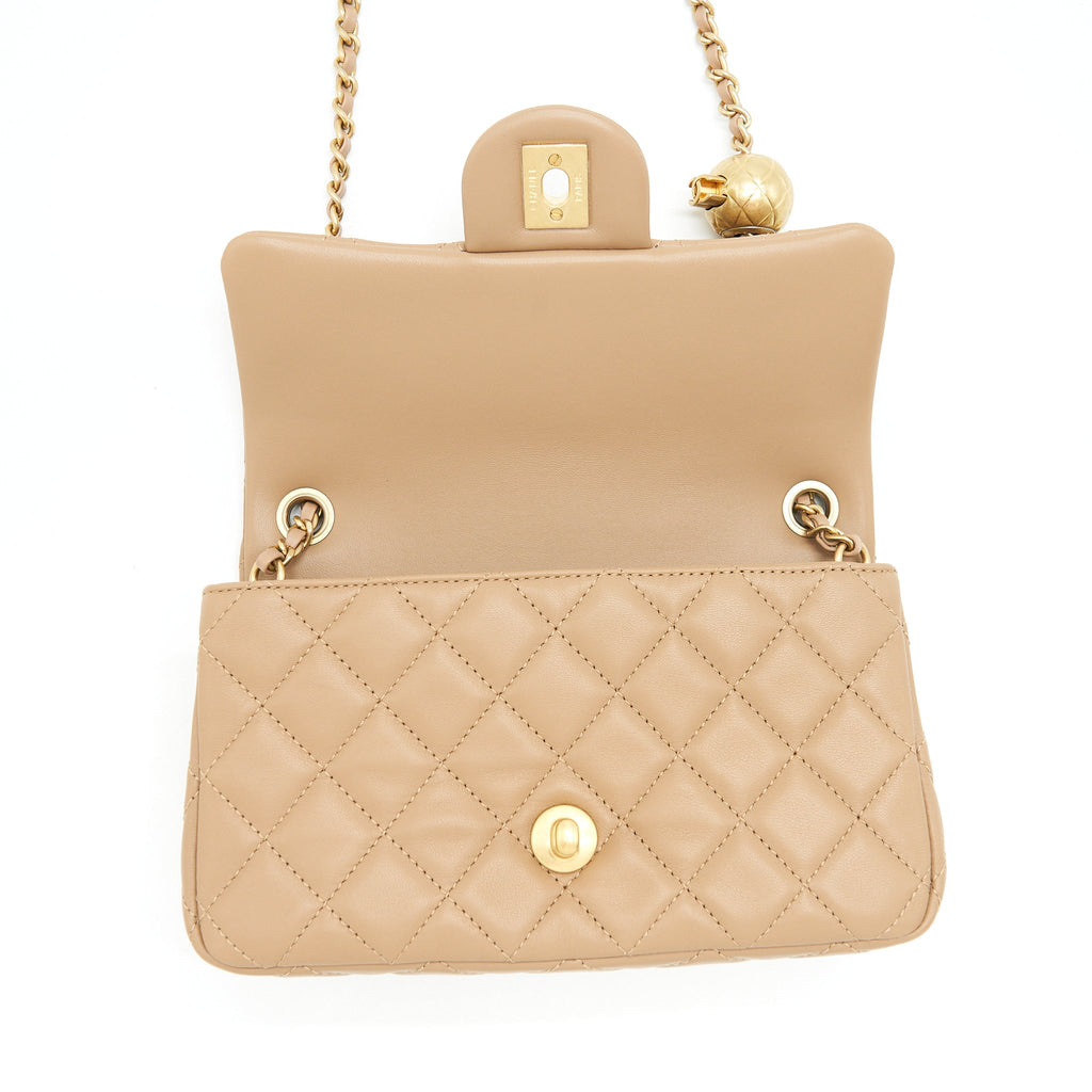 CHANEL 22B PEARL CRUSH MINI RECTANGULAR FLAP BAG LAMBSKIN DARK BEIGE GHW (MICROCHIP)