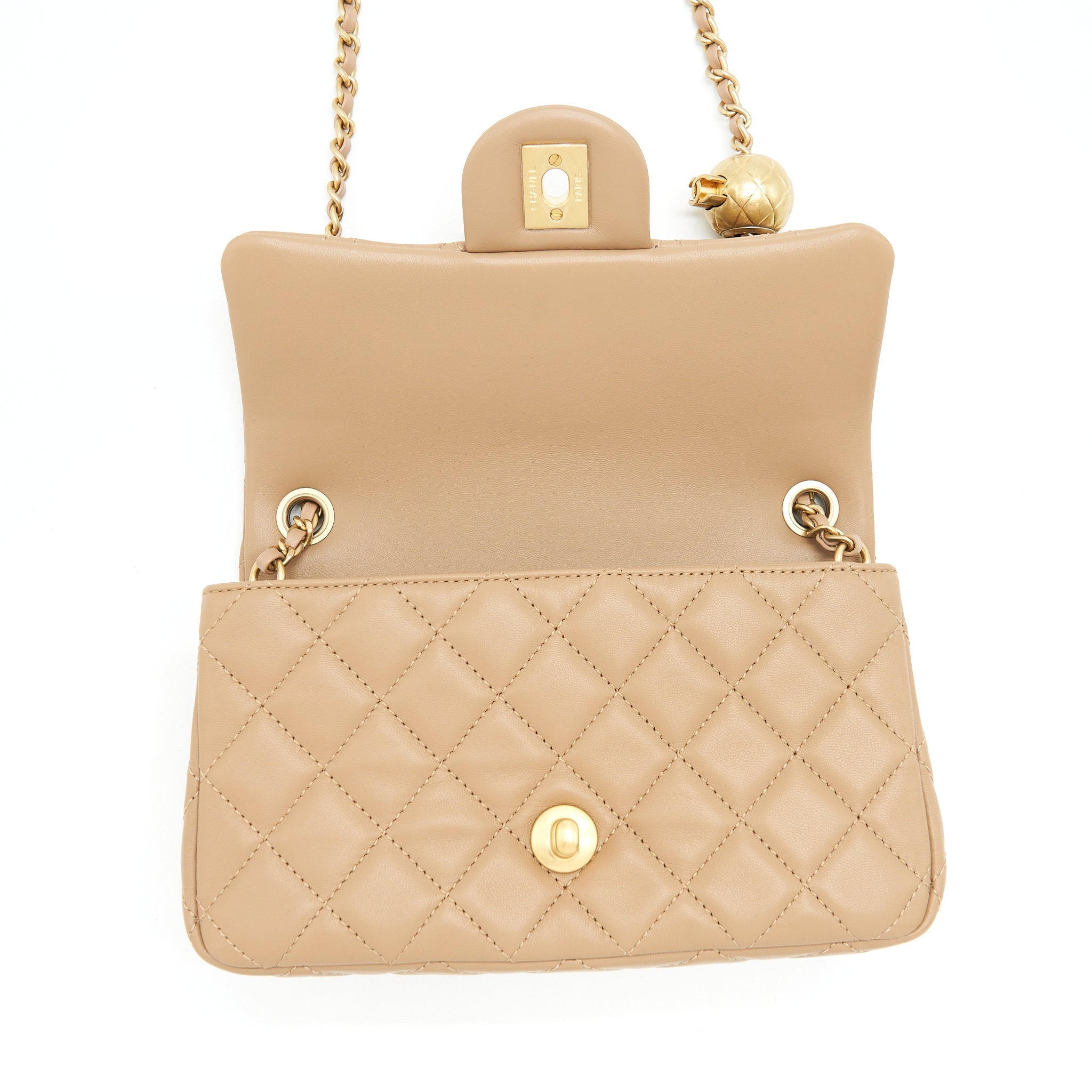 CHANEL 22B PEARL CRUSH MINI RECTANGULAR FLAP BAG LAMBSKIN DARK BEIGE GHW (MICROCHIP)