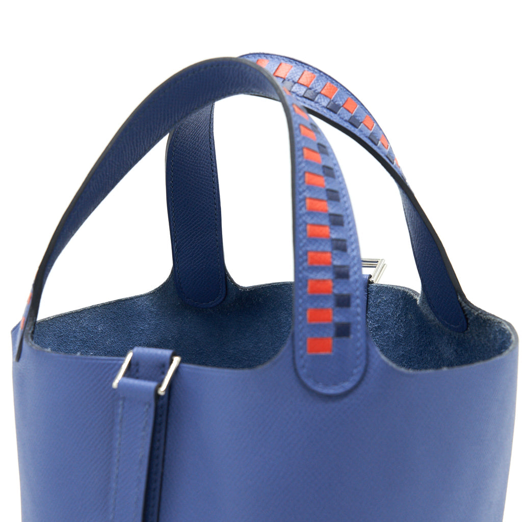HERMES TRESSAGE DE CUIR PICOTIN 18 LOCK BAG EPSOM BLUE BRIGHTON SHW
