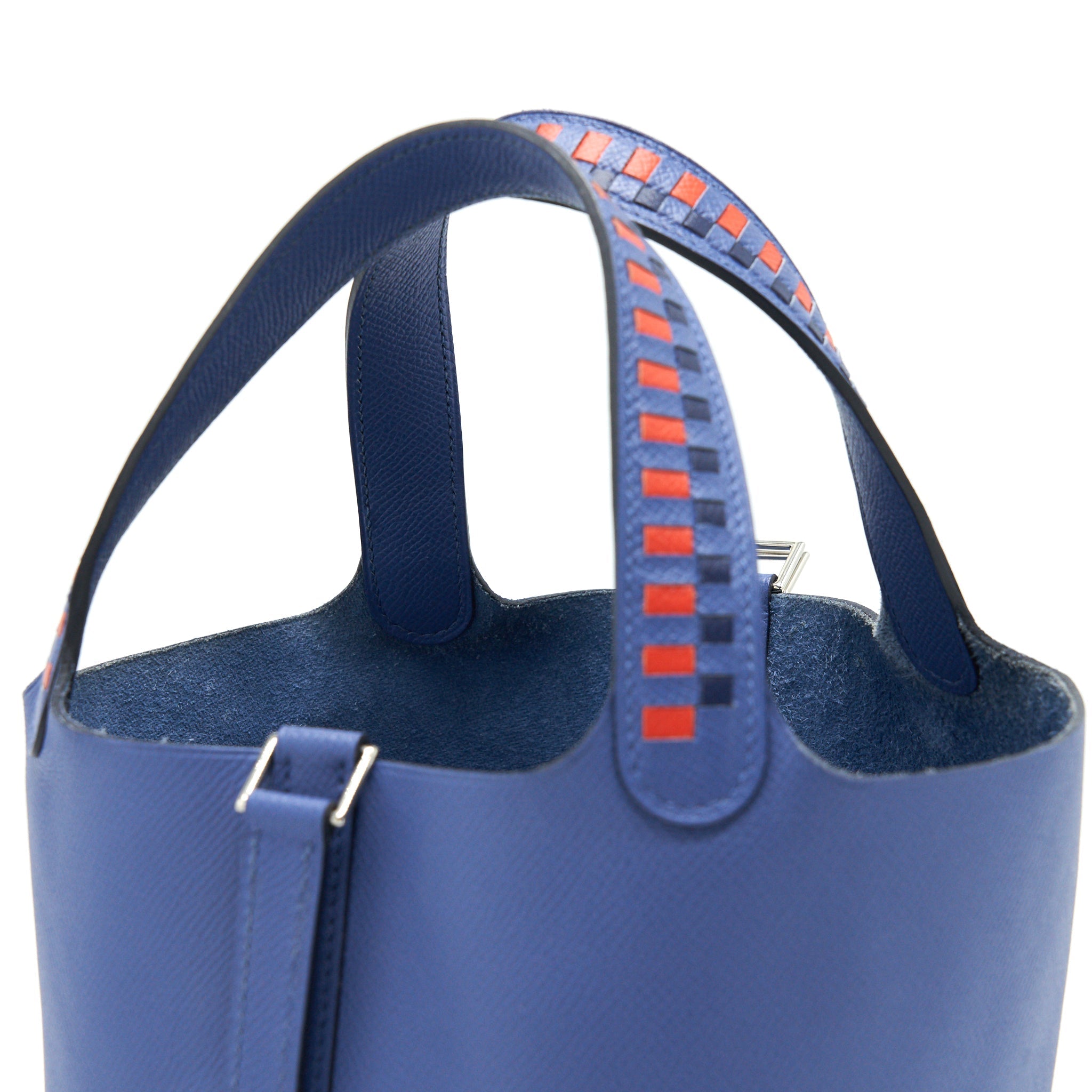 HERMES TRESSAGE DE CUIR PICOTIN 18 LOCK BAG EPSOM BLUE BRIGHTON SHW