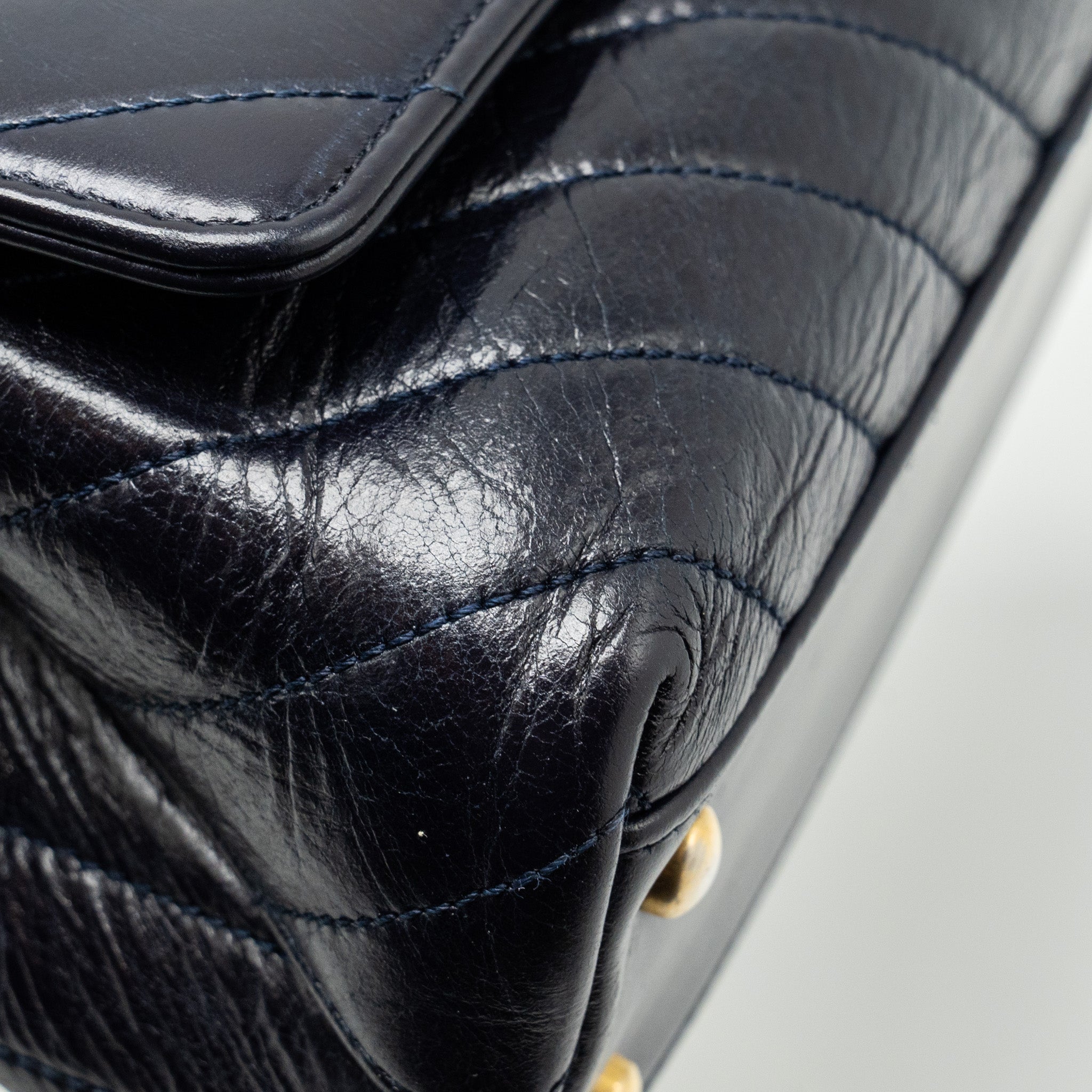 CHANEL SMALL COCO HANDLE CHEVRON CALFSKIN DARK BLUE GHW