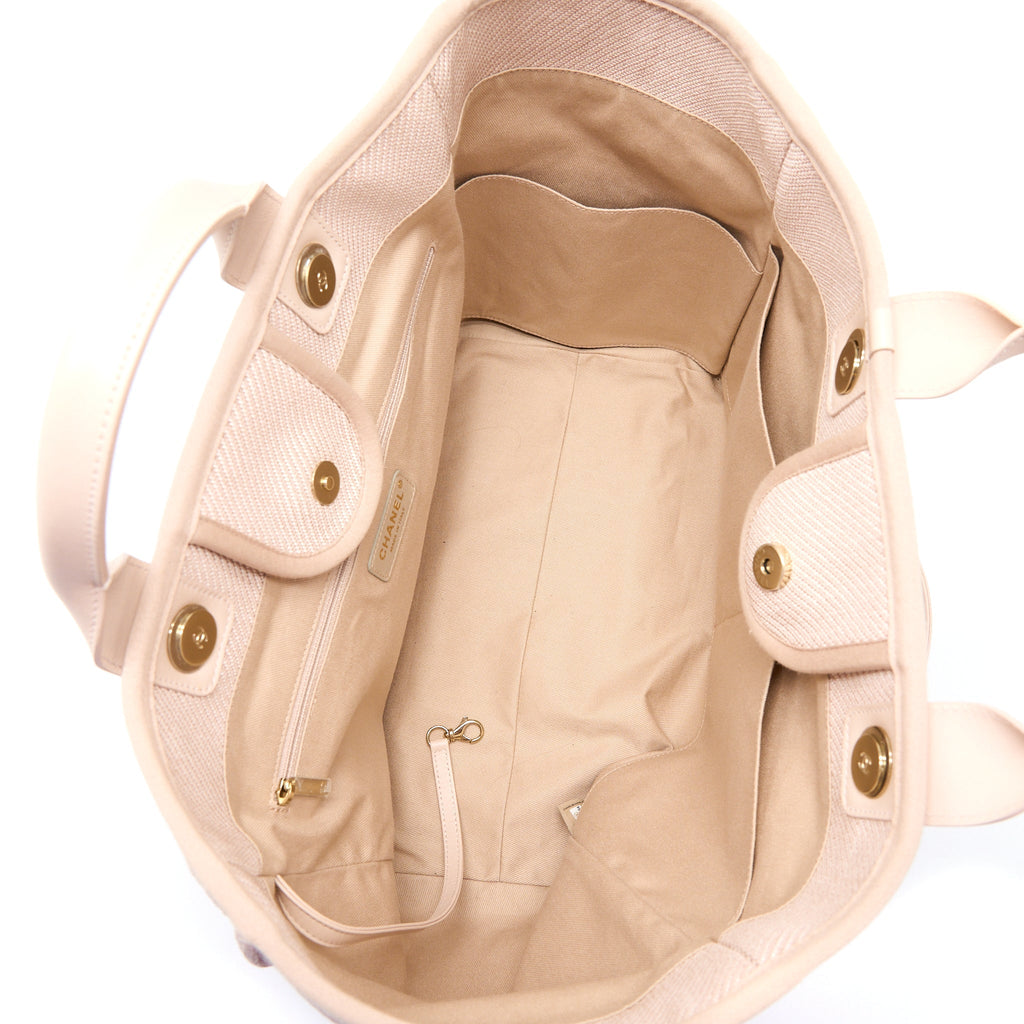 CHANEL DEAUVILLE TOTE BAG FABRIC LIGHT PINK LGHW
