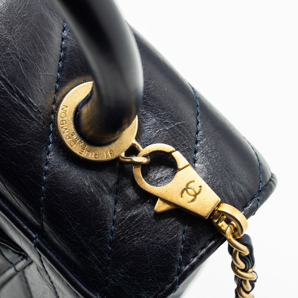 CHANEL SMALL COCO HANDLE CHEVRON CALFSKIN DARK BLUE GHW
