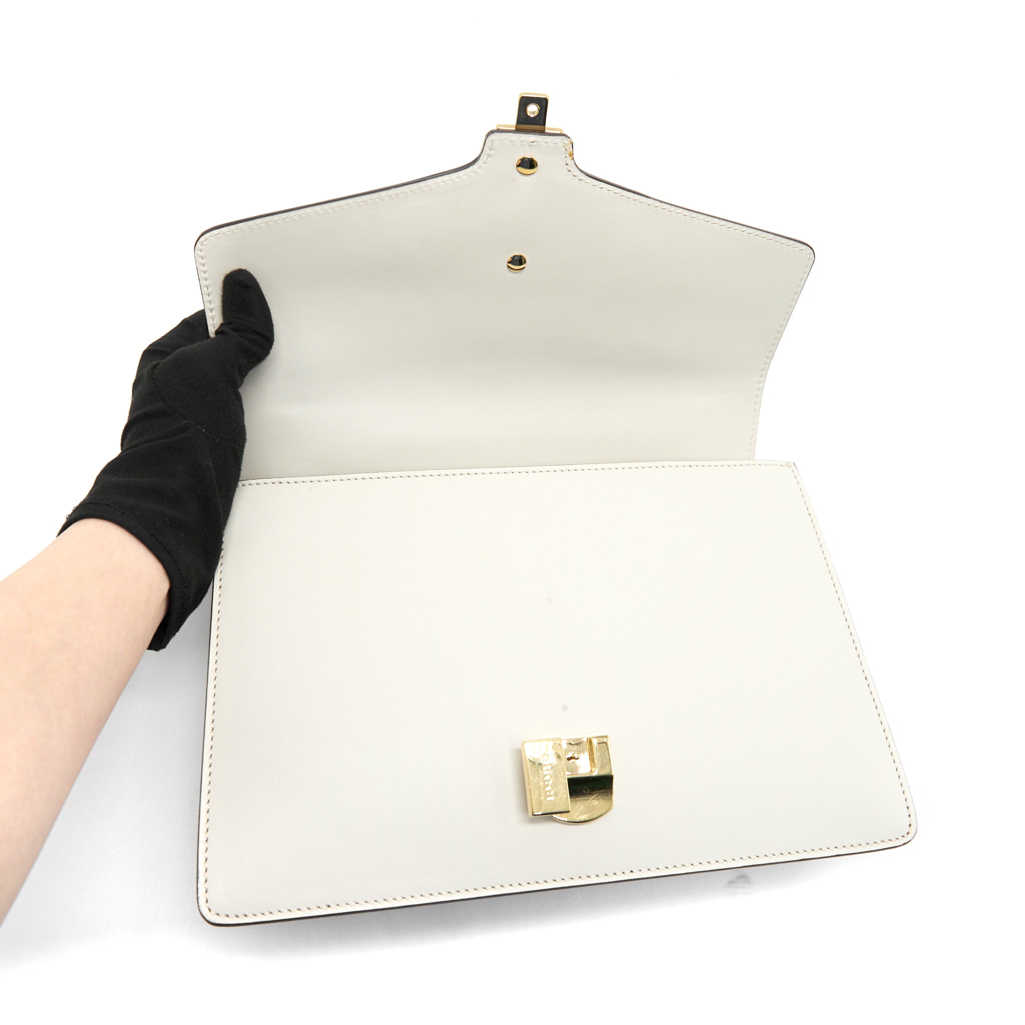 GUCCI SMALL SYLVIE BAG IN WHITE GHW