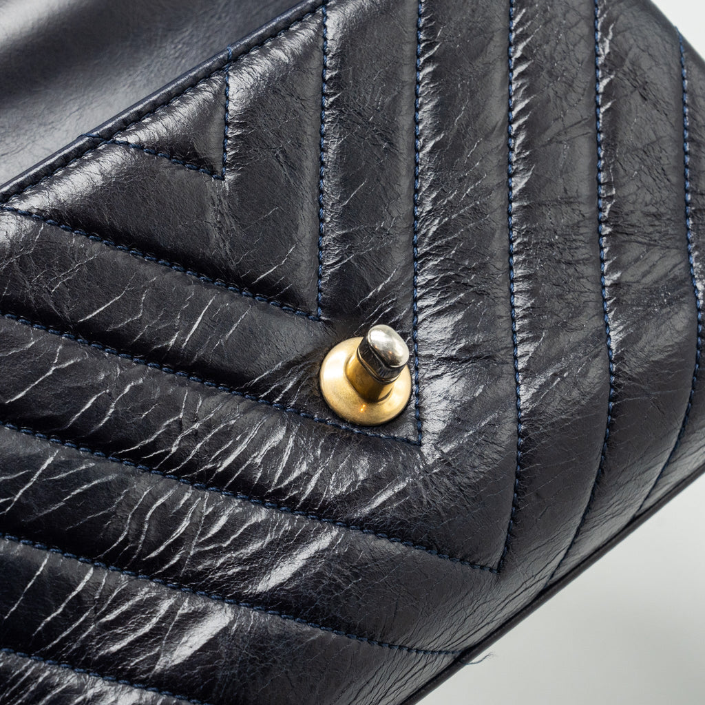 CHANEL SMALL COCO HANDLE CHEVRON CALFSKIN DARK BLUE GHW
