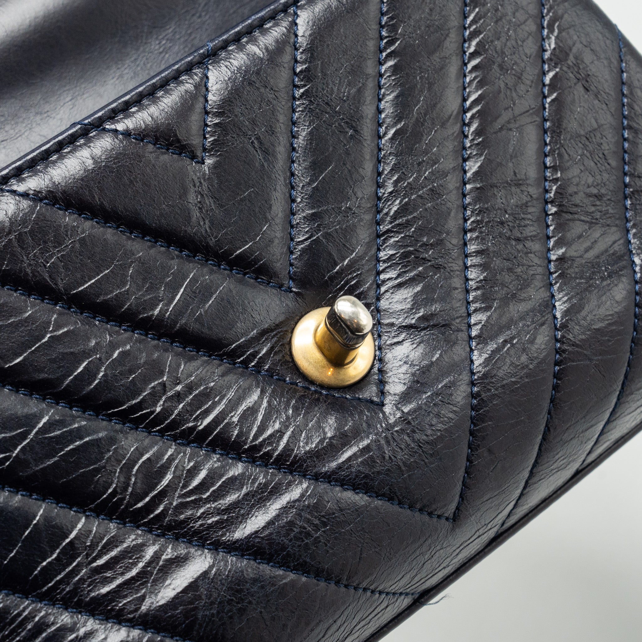 CHANEL SMALL COCO HANDLE CHEVRON CALFSKIN DARK BLUE GHW