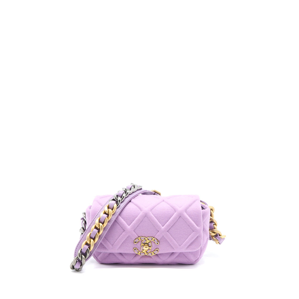 CHANEL 19 WAIST BAG QUILTED JERSEY/ LAMBSKIN LIGHT PURPLE MULTICOLOUR HARDWARE