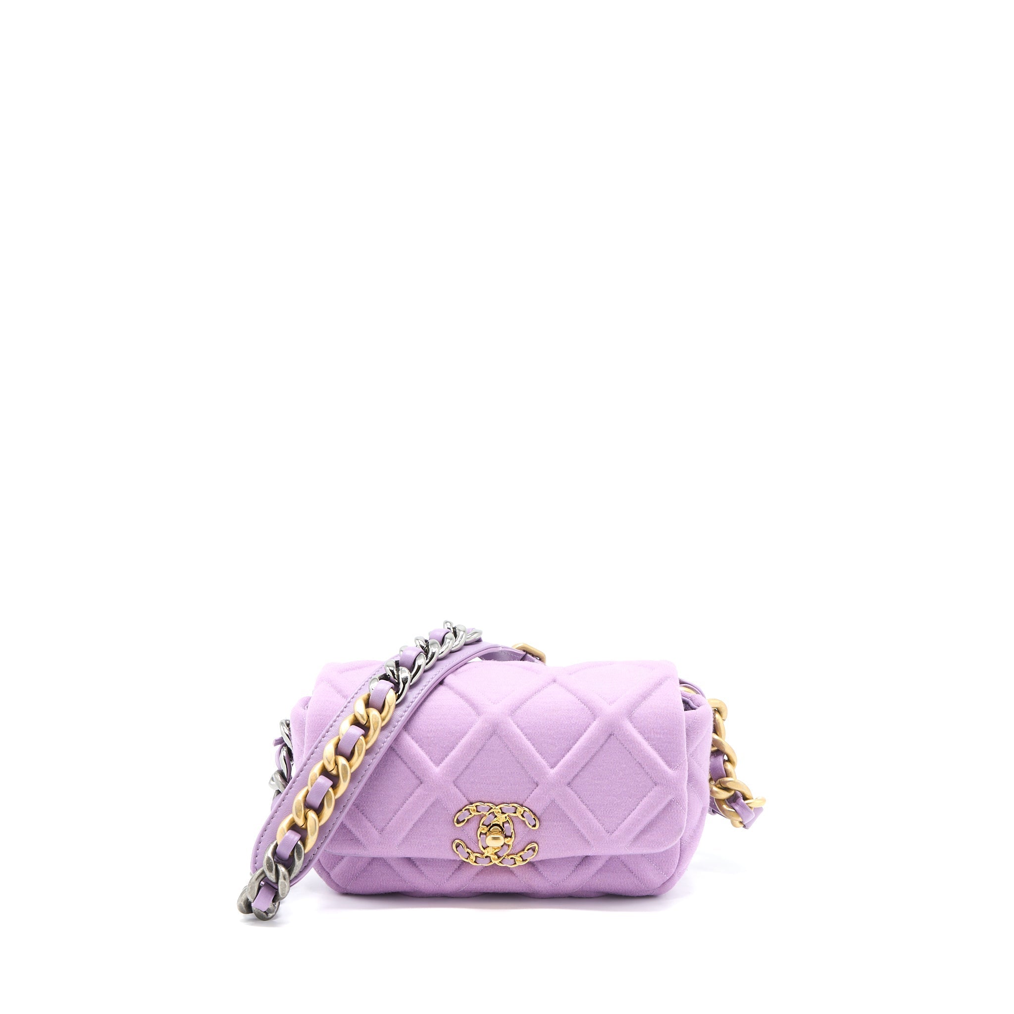 CHANEL 19 WAIST BAG QUILTED JERSEY/ LAMBSKIN LIGHT PURPLE MULTICOLOUR HARDWARE