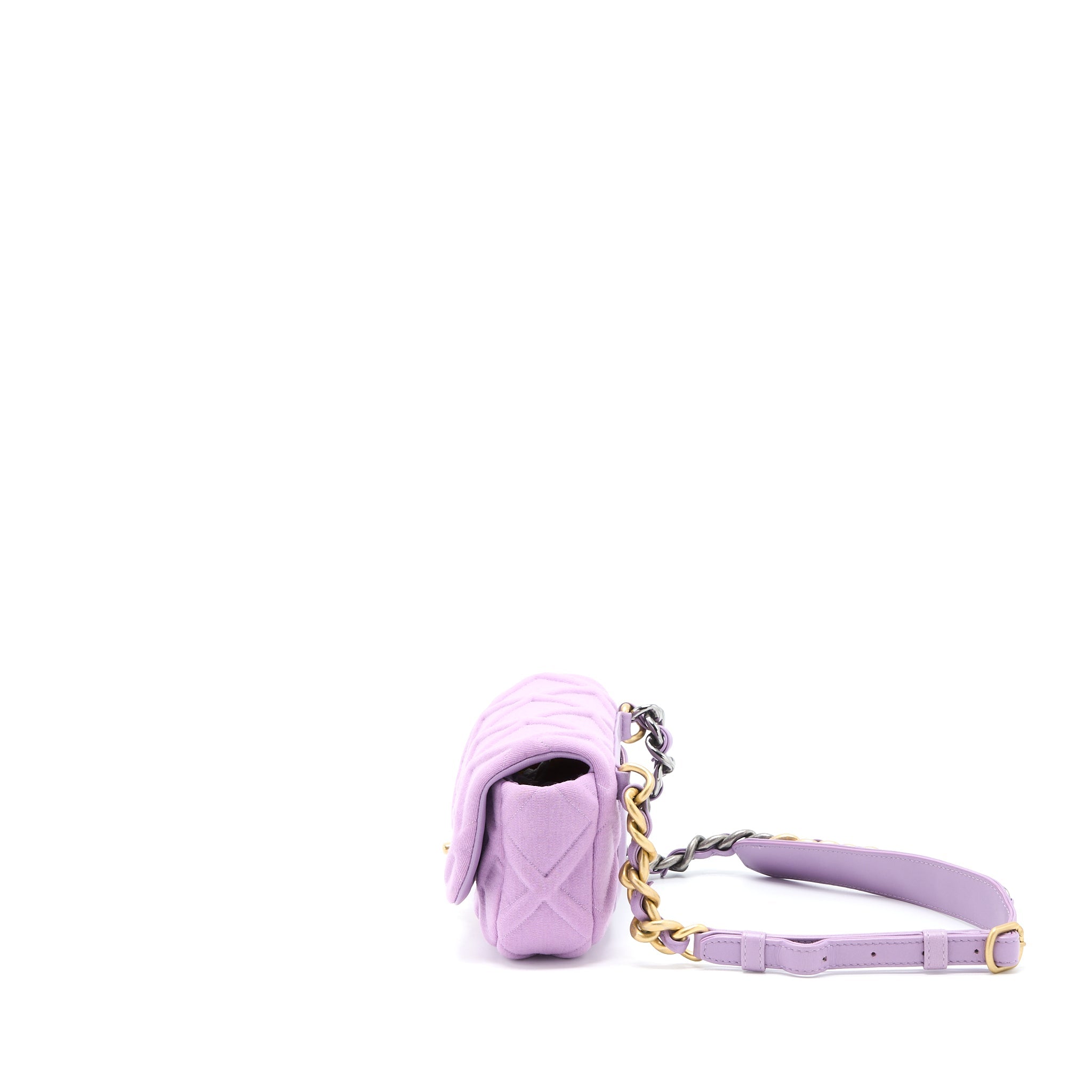 CHANEL 19 WAIST BAG QUILTED JERSEY/ LAMBSKIN LIGHT PURPLE MULTICOLOUR HARDWARE