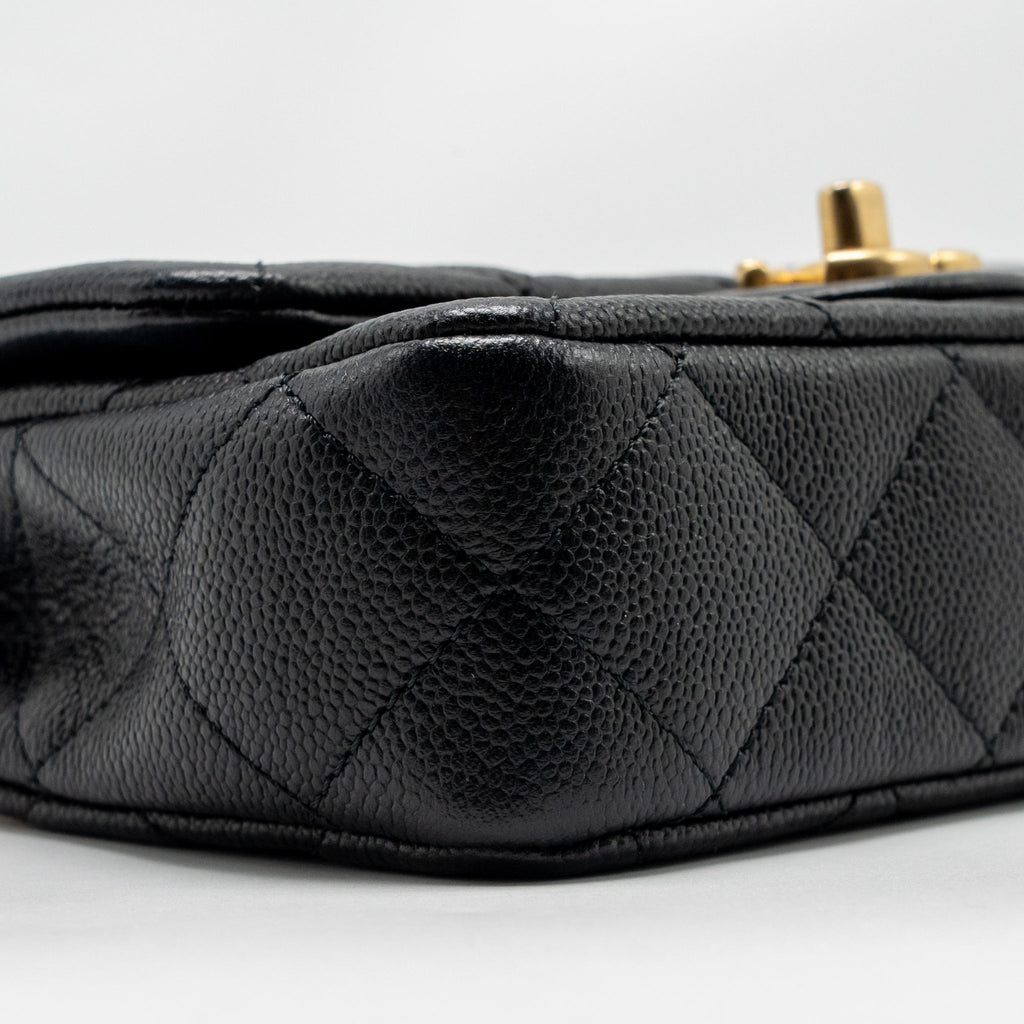 CHANEL COCO LOVE MINI FLAP BAG ADJUSTABLE CHAIN CAVIAR BLACK GHW (MICROCHIP)