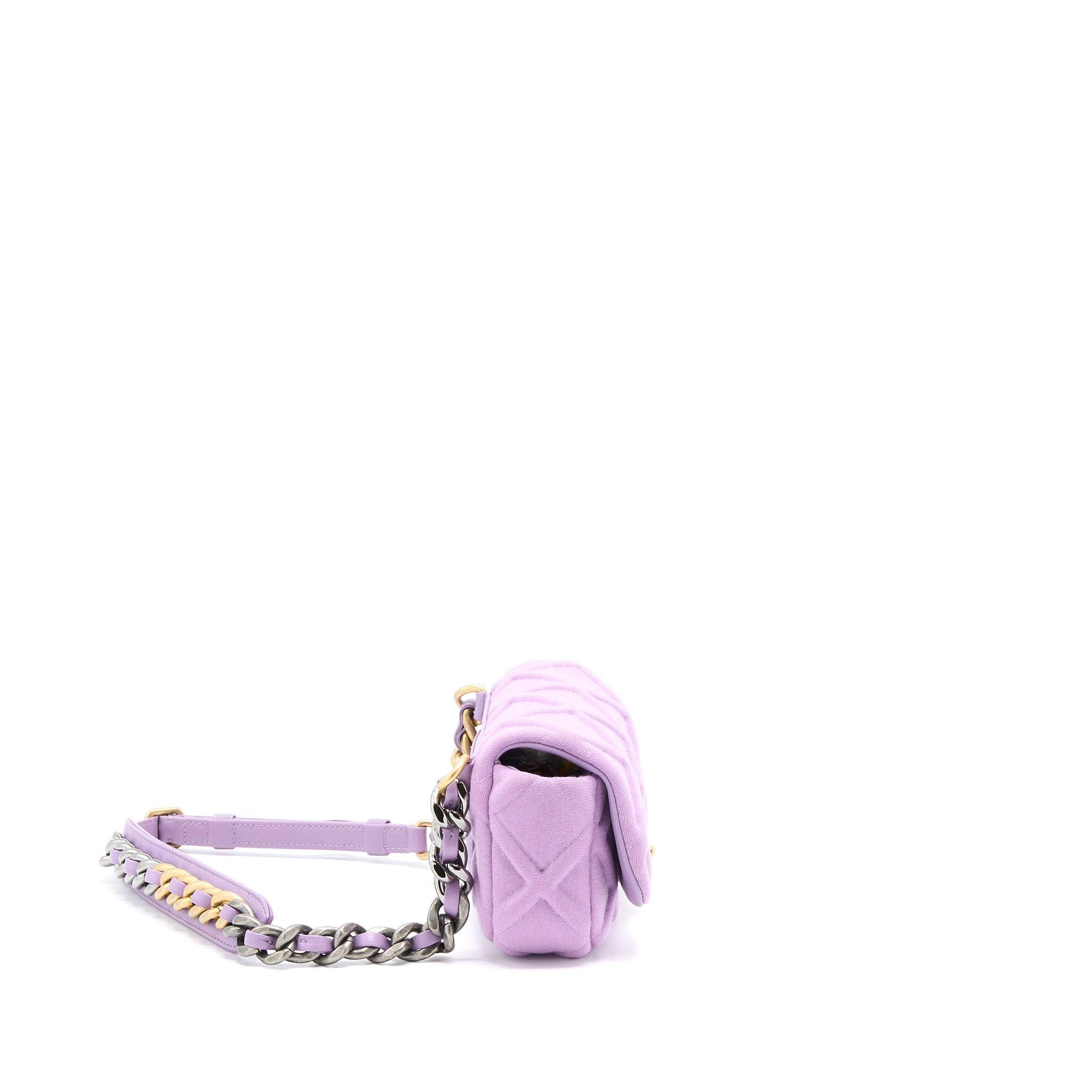 CHANEL 19 WAIST BAG QUILTED JERSEY/ LAMBSKIN LIGHT PURPLE MULTICOLOUR HARDWARE