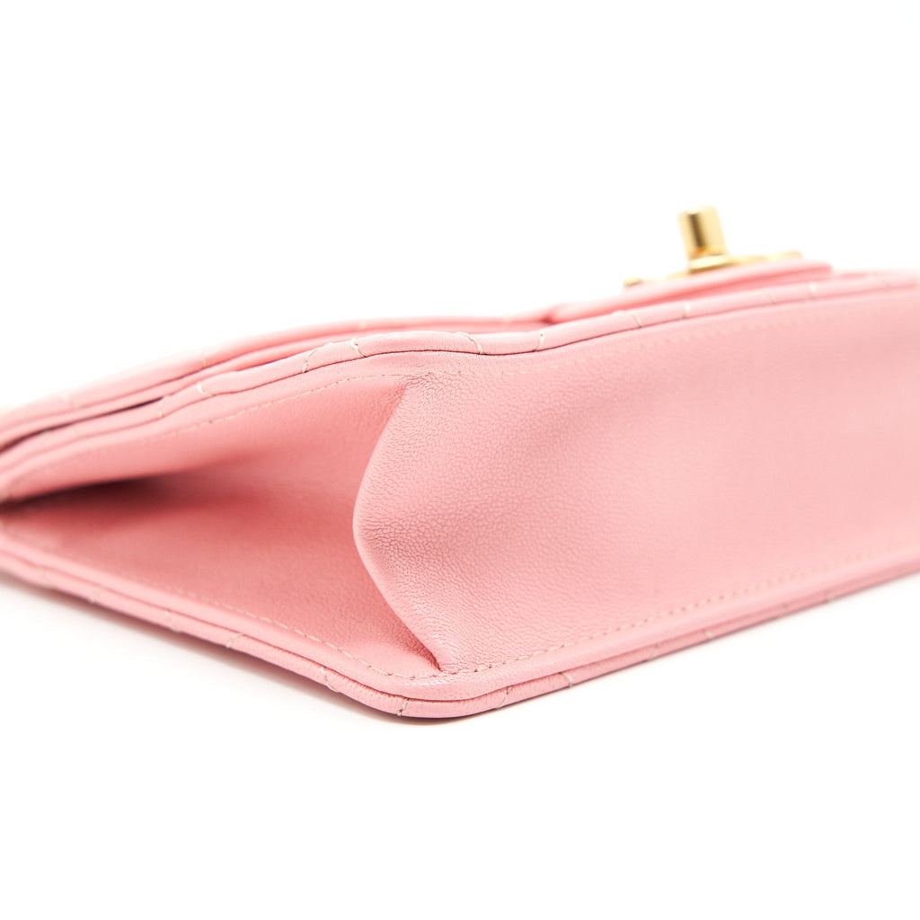 CHANEL QUILTED PEARL CHAIN GOAT SKIN FLAP BAG PINK GHW
