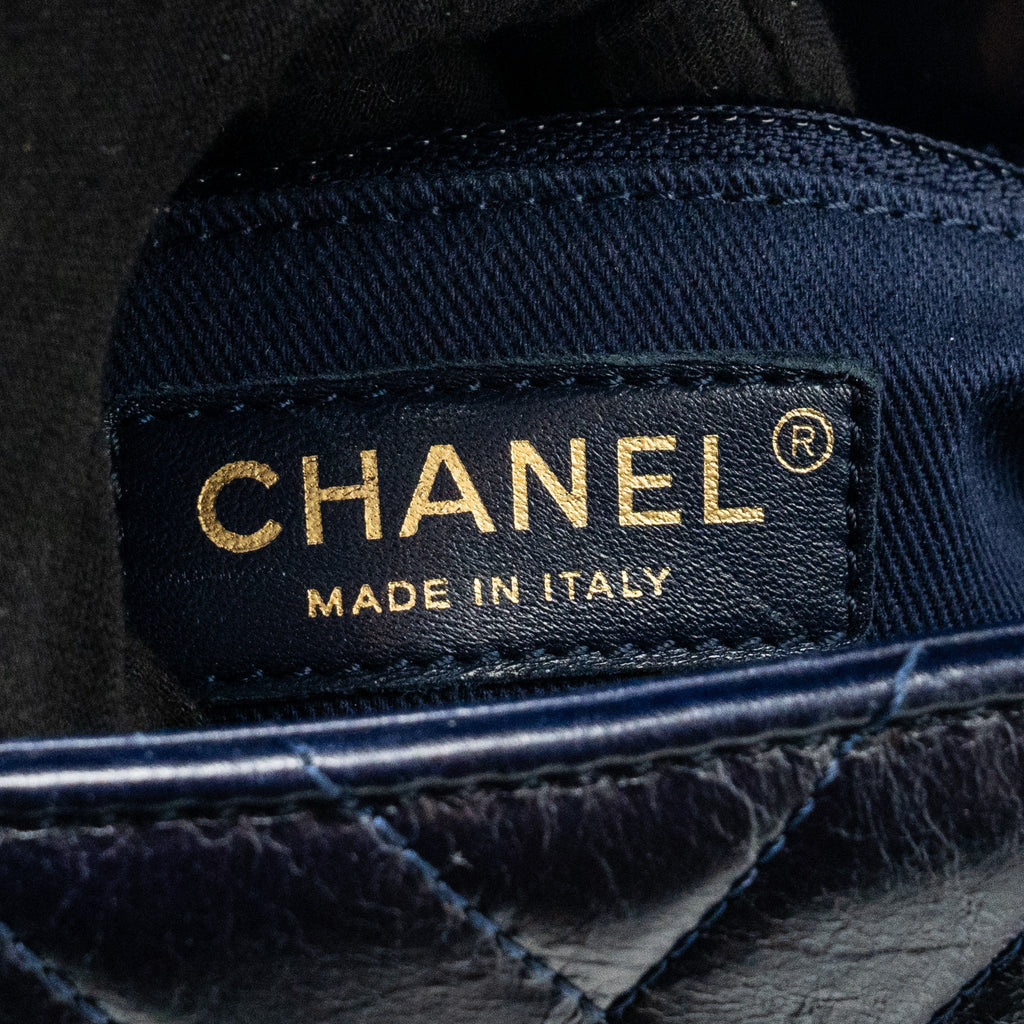 CHANEL SMALL COCO HANDLE CHEVRON CALFSKIN DARK BLUE GHW