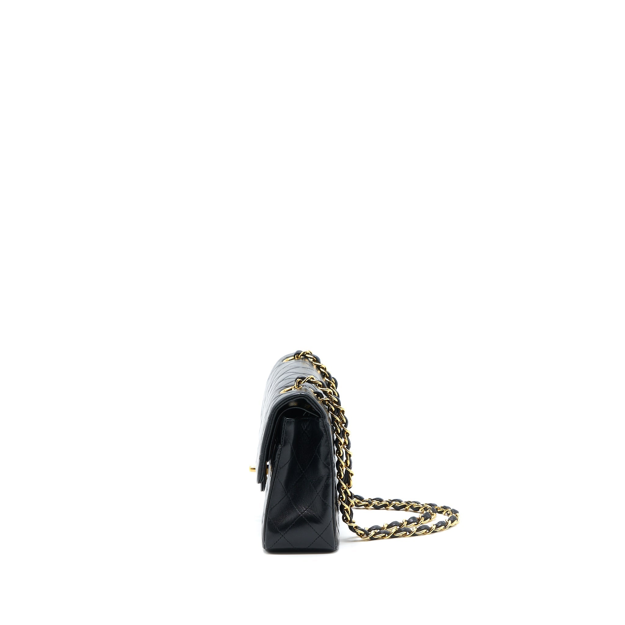 CHANEL VINTAGE SMALL CLASSIC DOUBLE FLAP BAG LAMBSKIN BLACK GHW