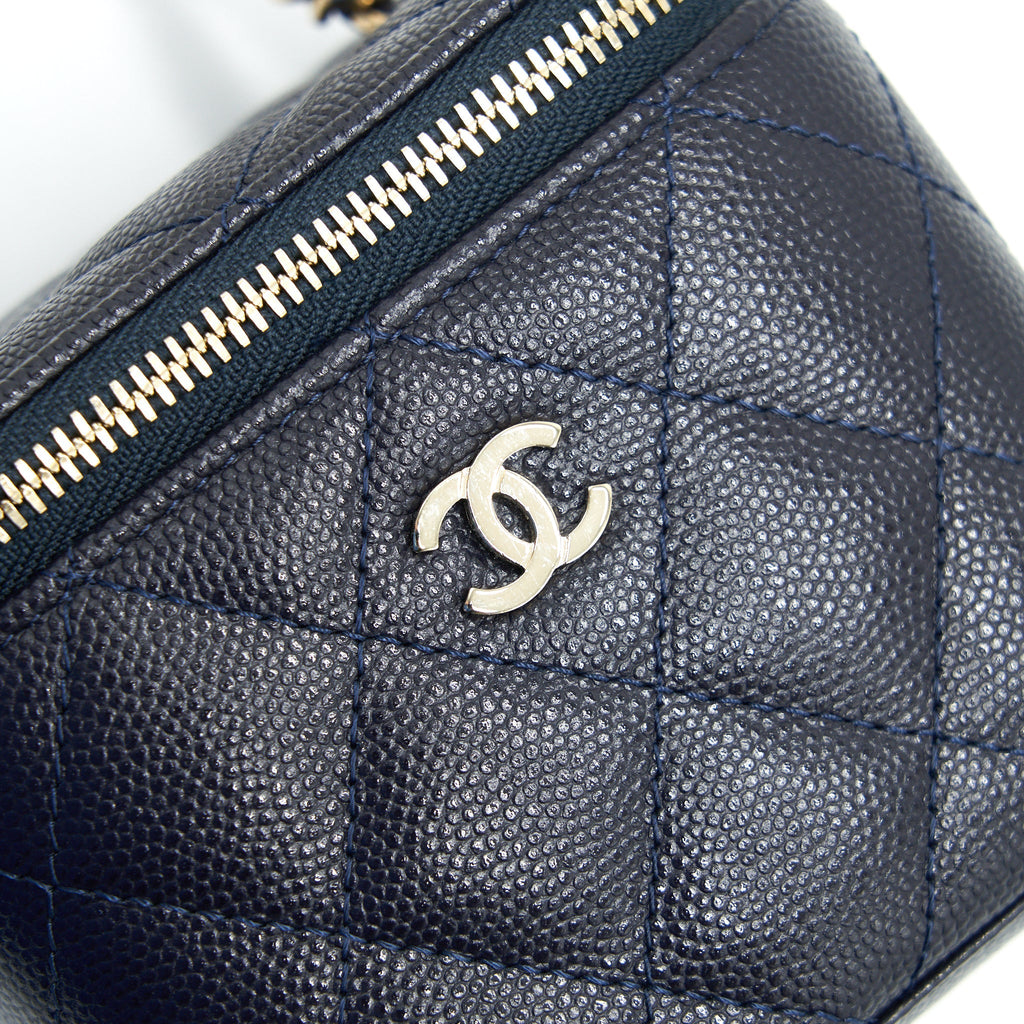 CHANEL SMALL VANITY WITH CHAIN NAVY BLUE WITH LGHW