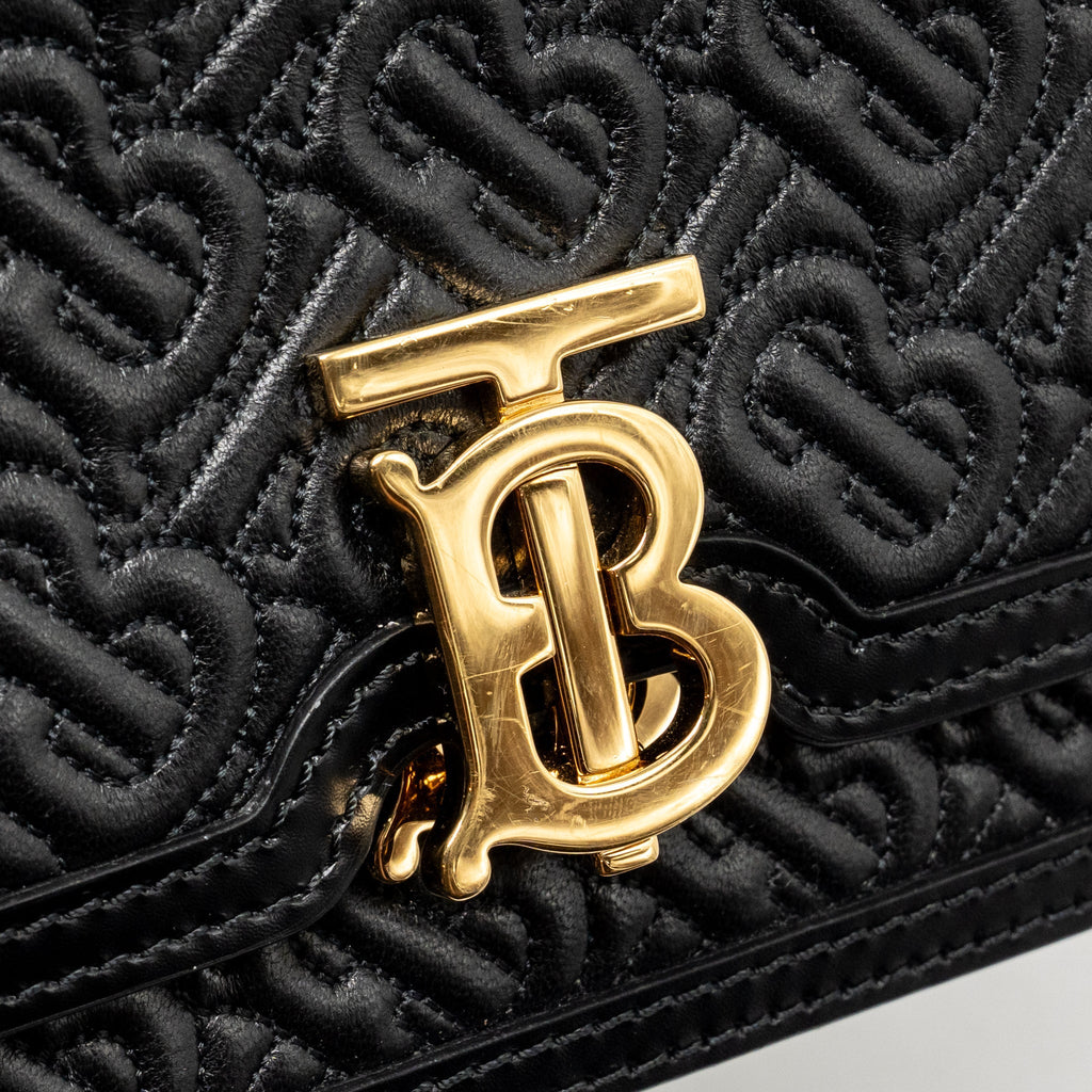 BURBERRY MINI TB MONOGRAM EMBOSSED SHOULDER BAG LAMBSKIN BLACK GHW