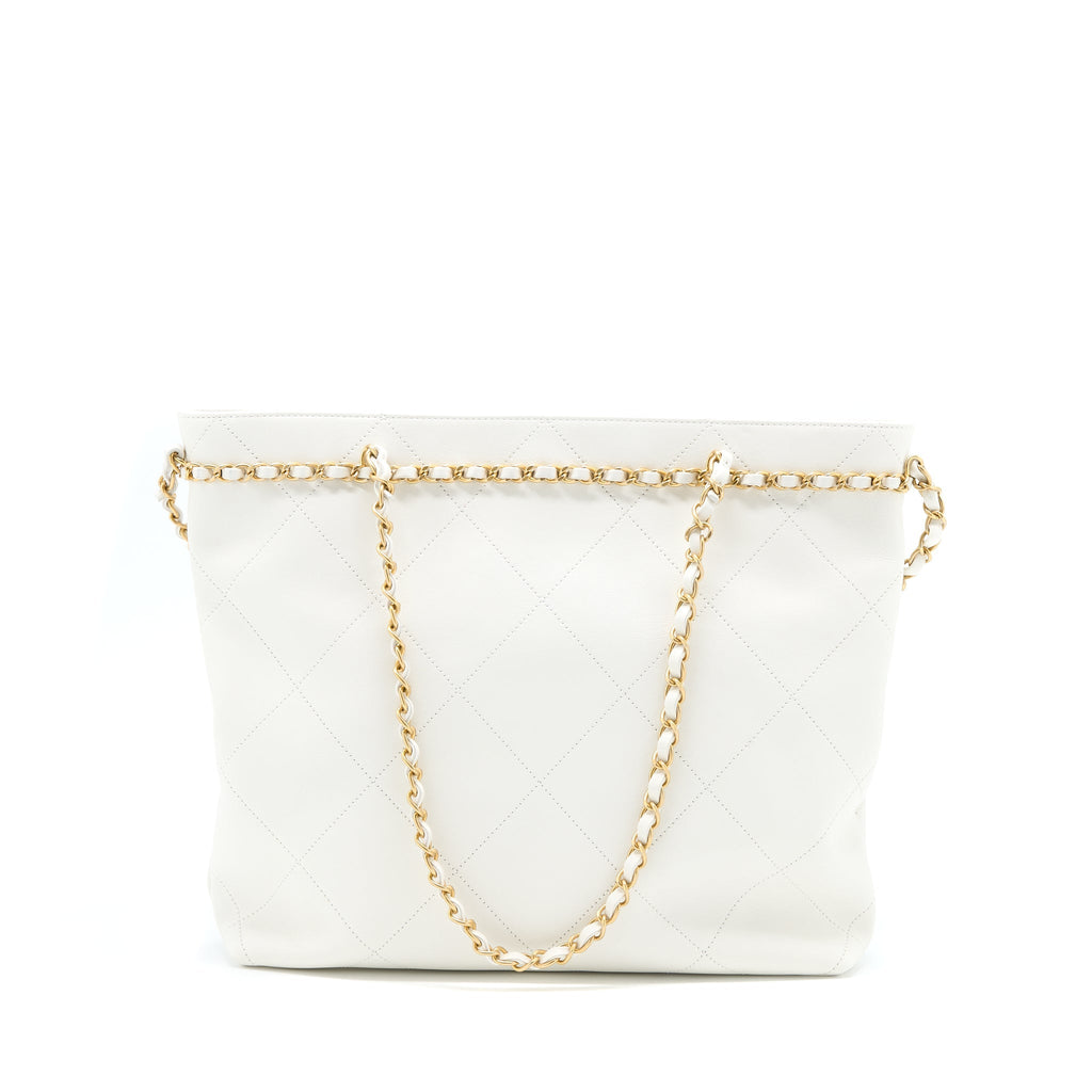 CHANEL TOTE BAG QUILTED CALFSKIN WHITE BRUSHED GHW